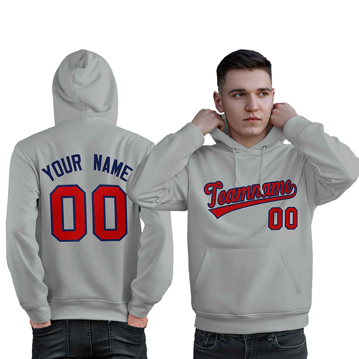Custom Gray Red-Royal Classic Style Personalized Sport Pullover Hoodie| KXKSHOP