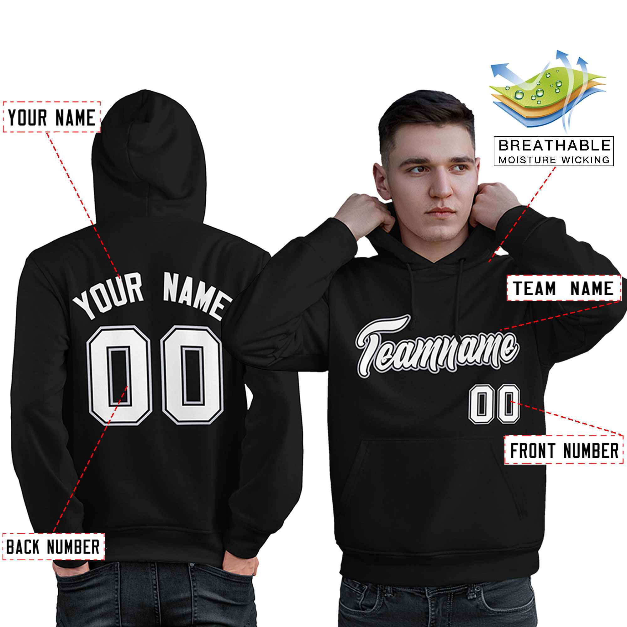 Custom Black White-Gray Classic Style Personalized Sport Pullover Hoodie| KXKSHOP