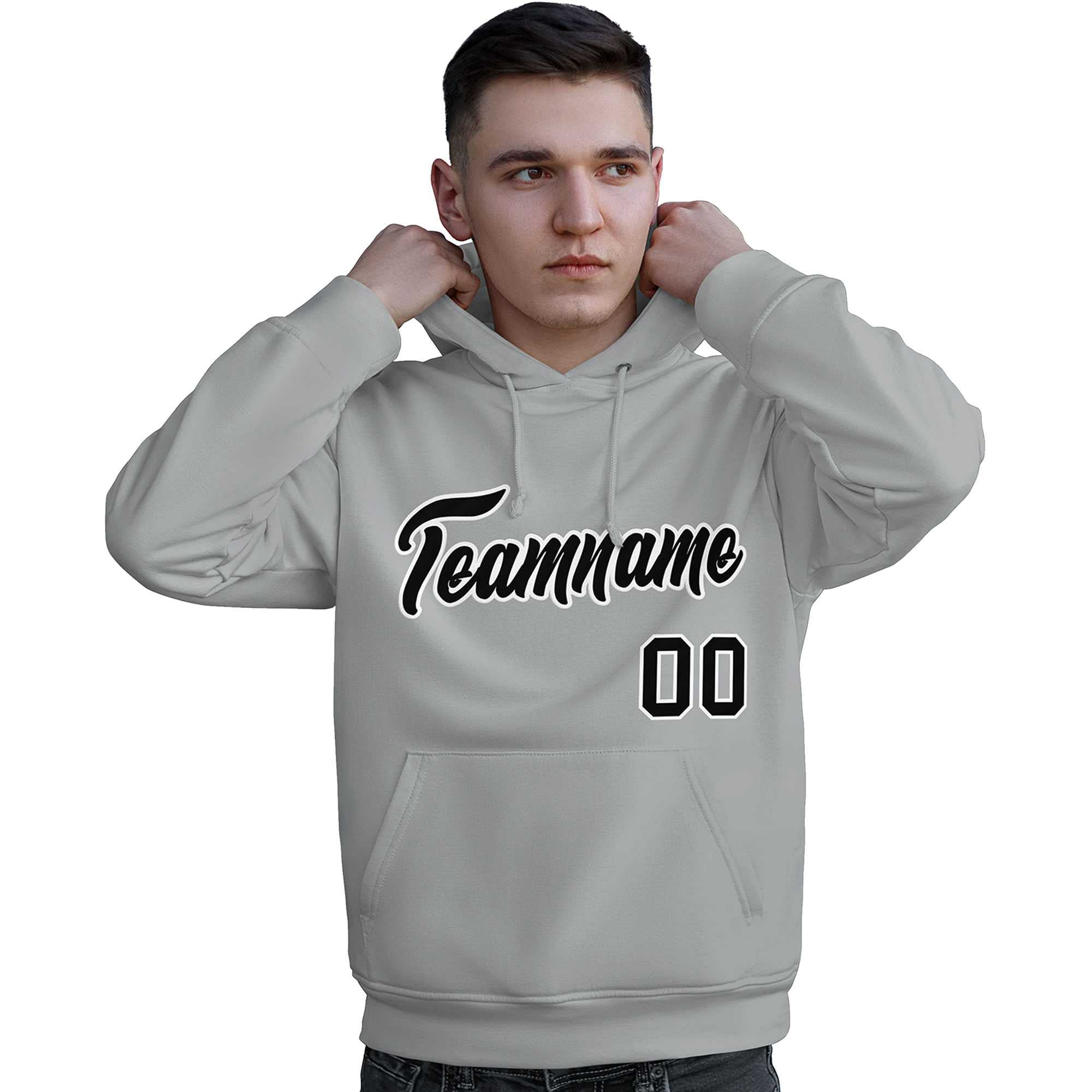 Custom Gray Black-White Classic Style Personalized Sport Pullover Hoodie| KXKSHOP