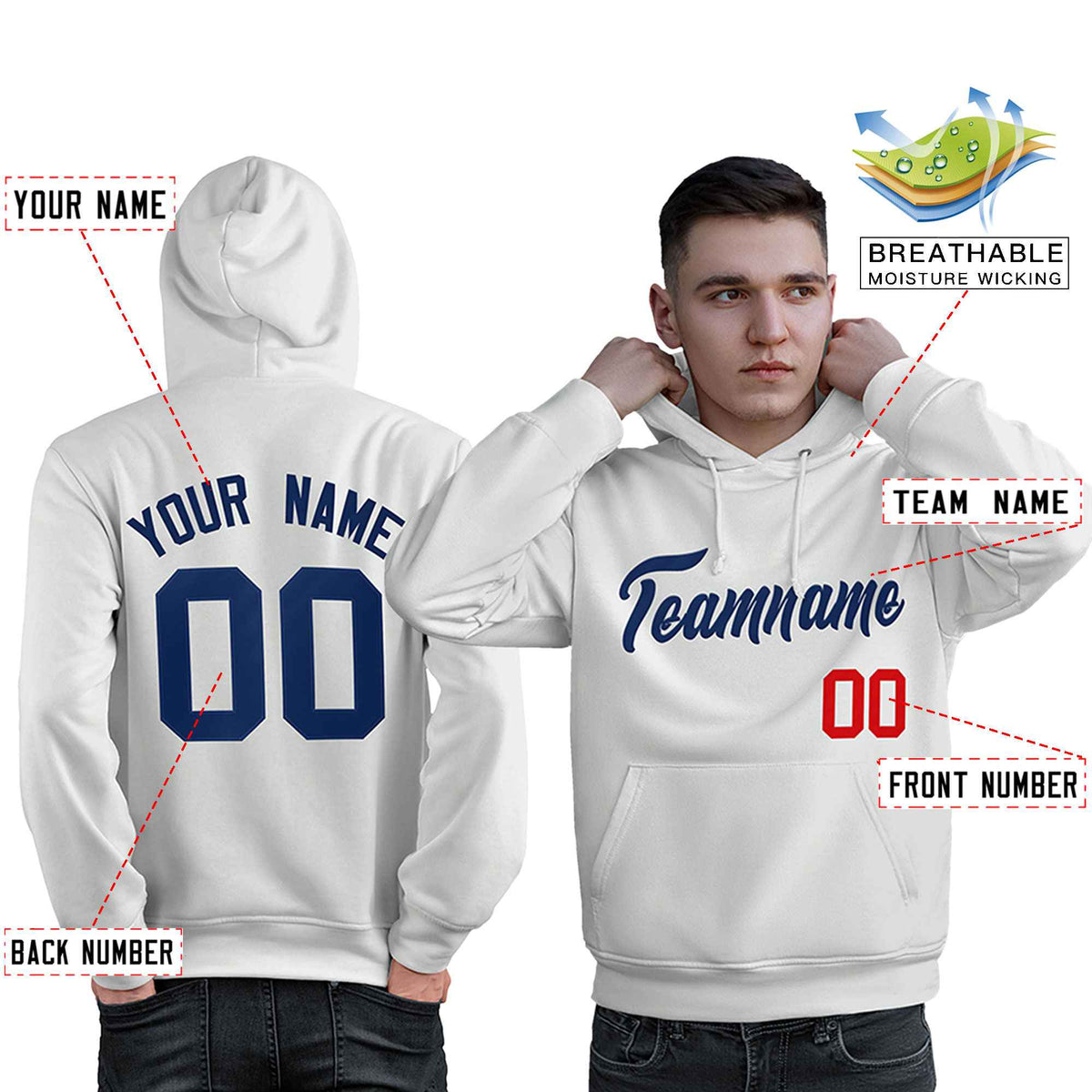 Custom White Navy-Red Classic Style Personalized Sport Pullover Hoodie| KXKSHOP