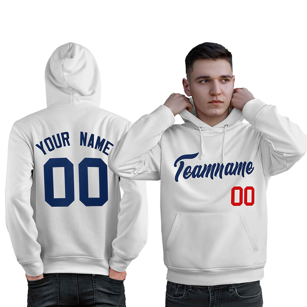 Custom White Navy-Red Classic Style Personalized Sport Pullover Hoodie| KXKSHOP
