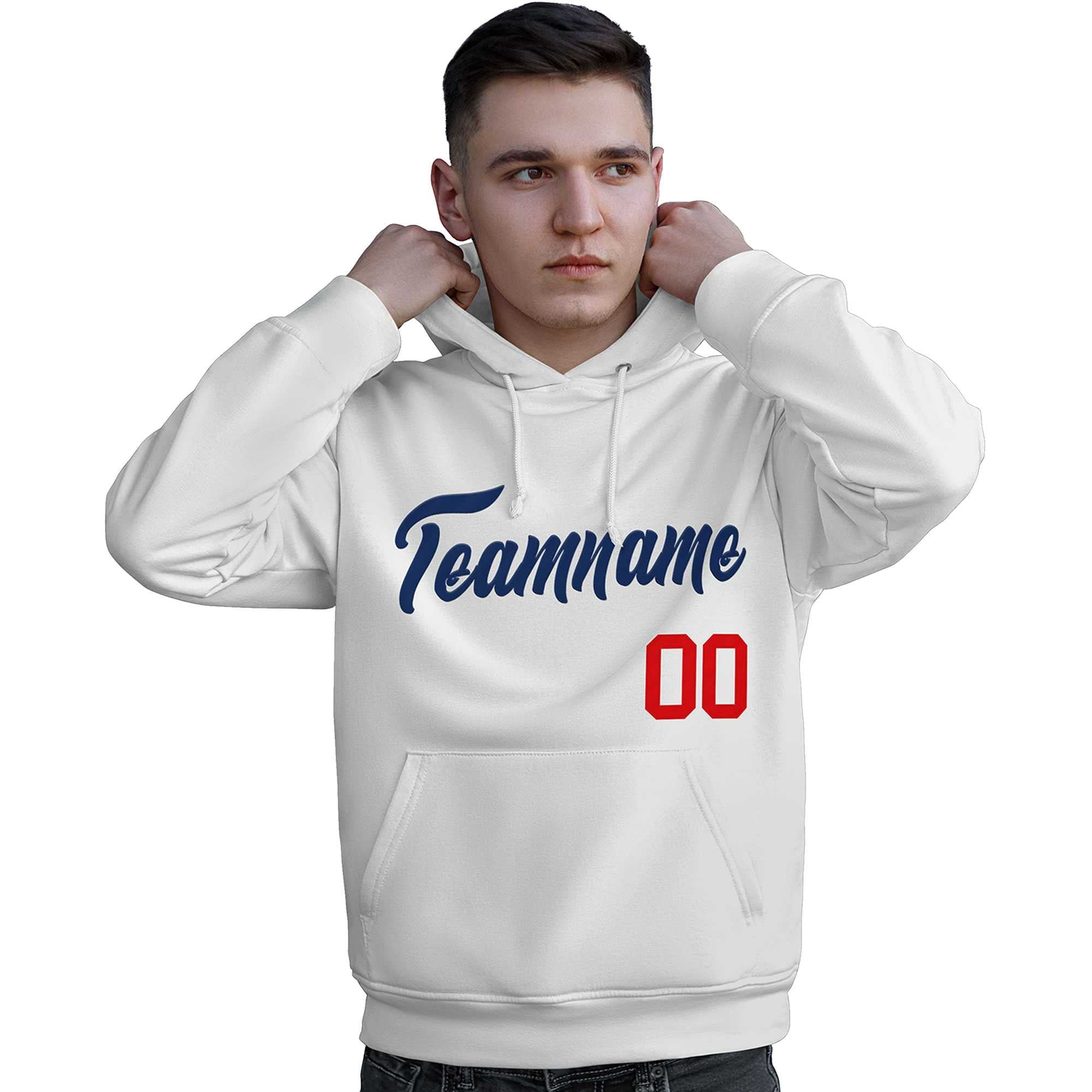 Custom White Navy-Red Classic Style Personalized Sport Pullover Hoodie| KXKSHOP
