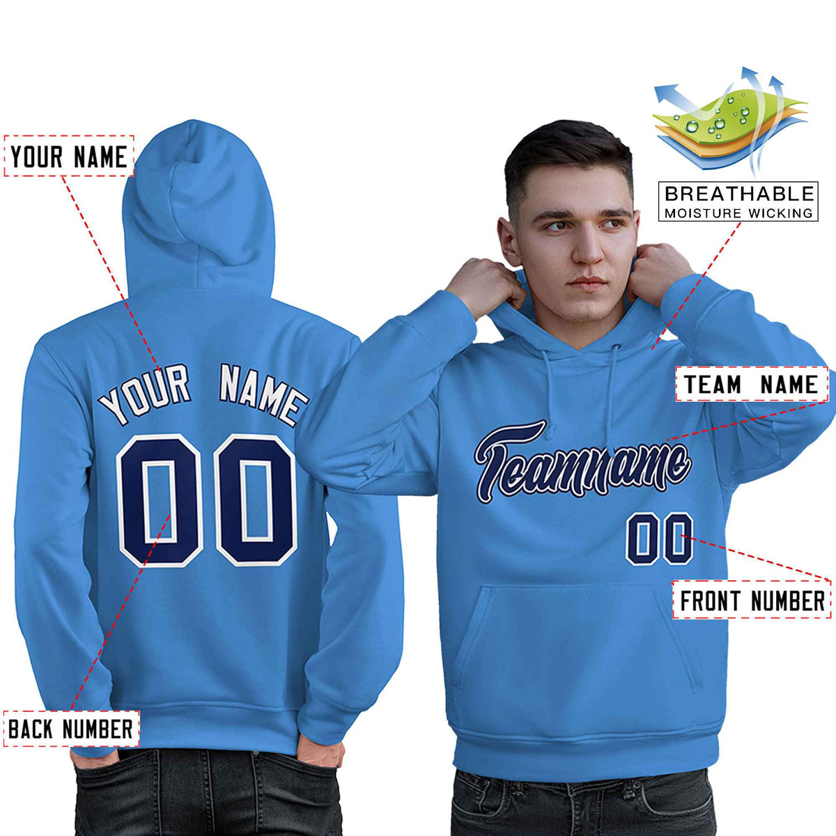 Custom Light Blue Royal-White Classic Style Personalized Sport Pullover Hoodie| KXKSHOP