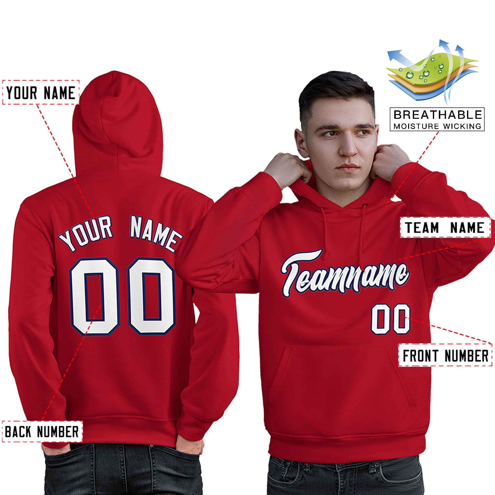 Custom Red Navy-White Classic Style Personalized Sport Pullover Hoodie| KXKSHOP
