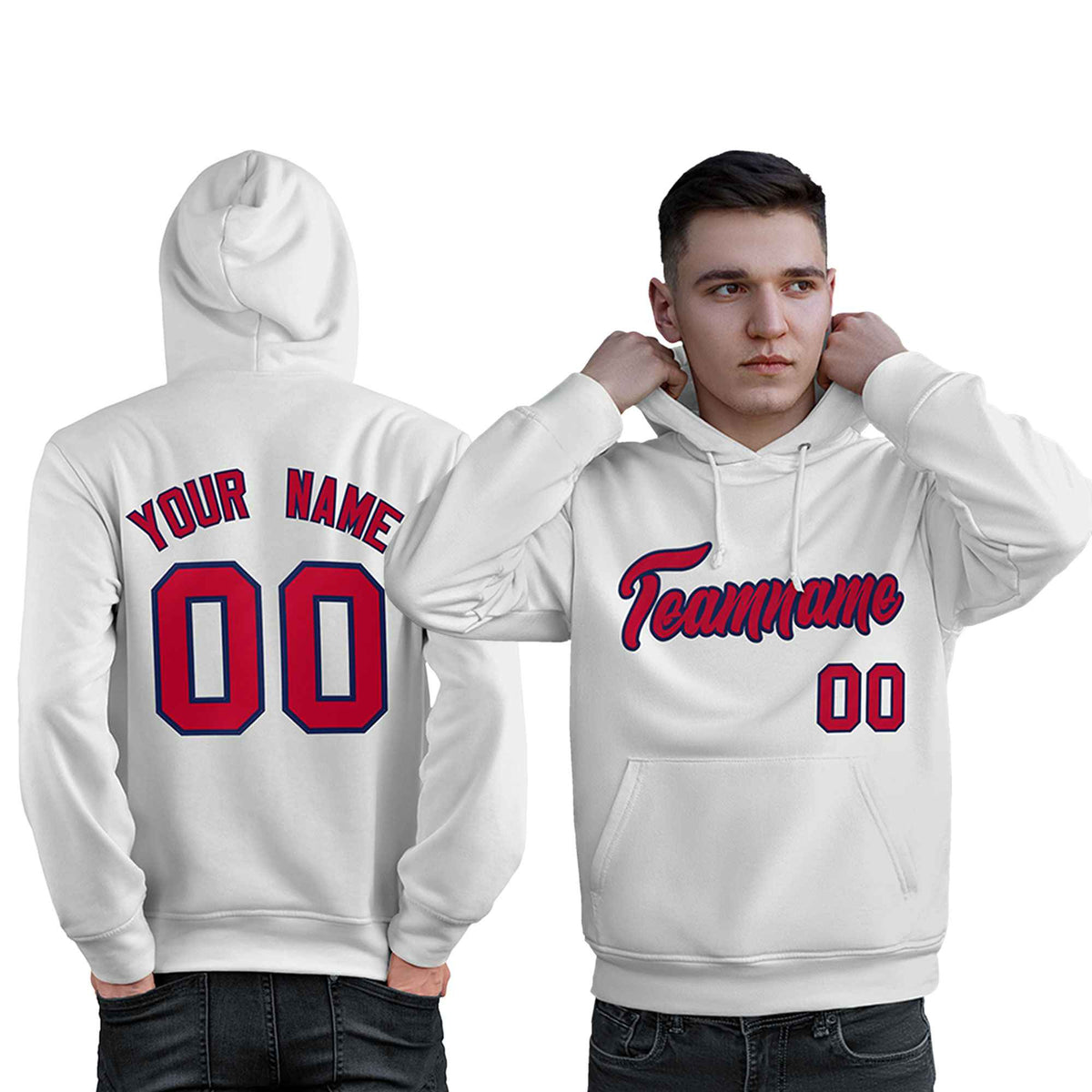 Custom White Red-Navy Classic Style Personalized Sport Pullover Hoodie| KXKSHOP