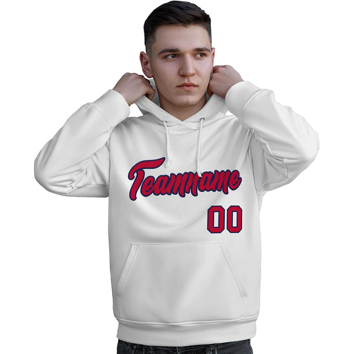 Custom White Red-Navy Classic Style Personalized Sport Pullover Hoodie| KXKSHOP