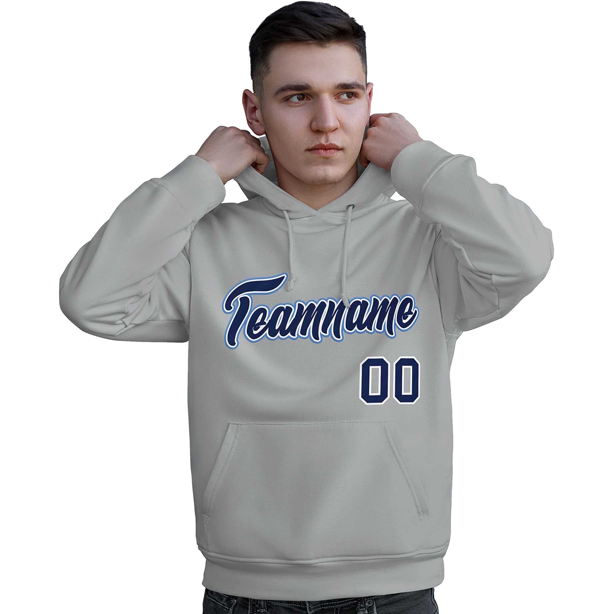 Custom Gray Light Blue-Navy Classic Style Personalized Sport Pullover Hoodie| KXKSHOP