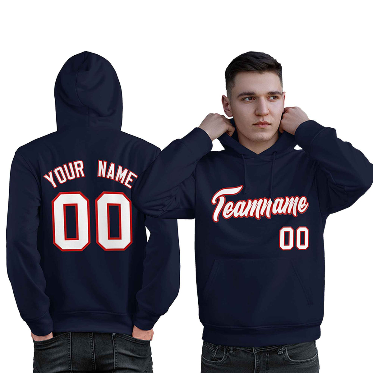 Custom Navy Red-White Classic Style Personalized Sport Pullover Hoodie| KXKSHOP