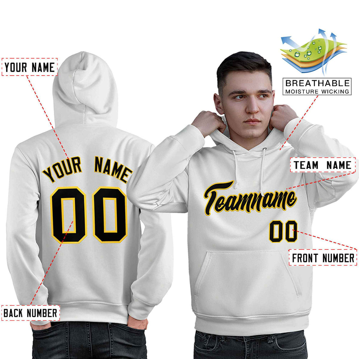 Custom White Gold-Black Classic Style Personalized Sport Pullover Hoodie| KXKSHOP