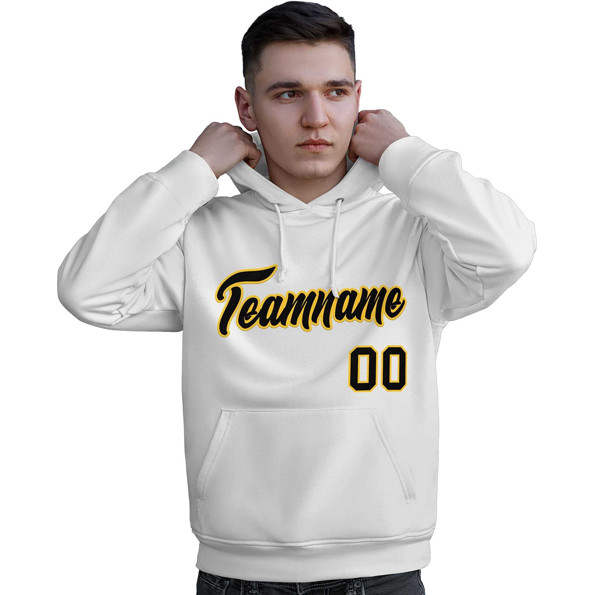 Custom White Gold-Black Classic Style Personalized Sport Pullover Hoodie| KXKSHOP