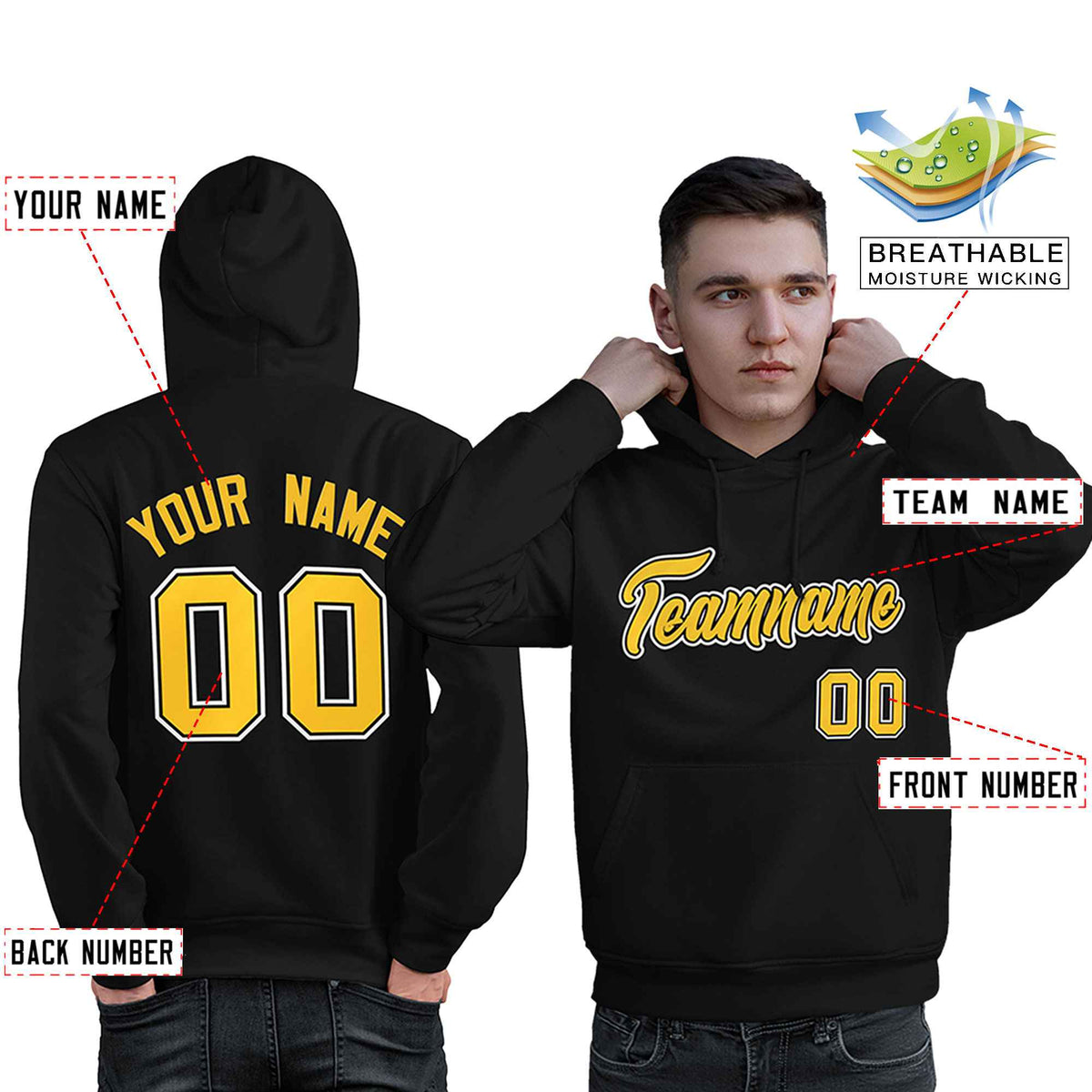 Custom Black Gold-White Classic Style Personalized Sport Pullover Hoodie| KXKSHOP