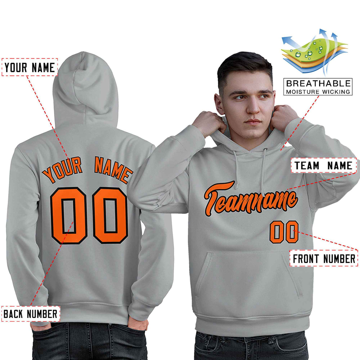 Custom Gray Orange-Black Classic Style Personalized Sport Pullover Hoodie| KXKSHOP