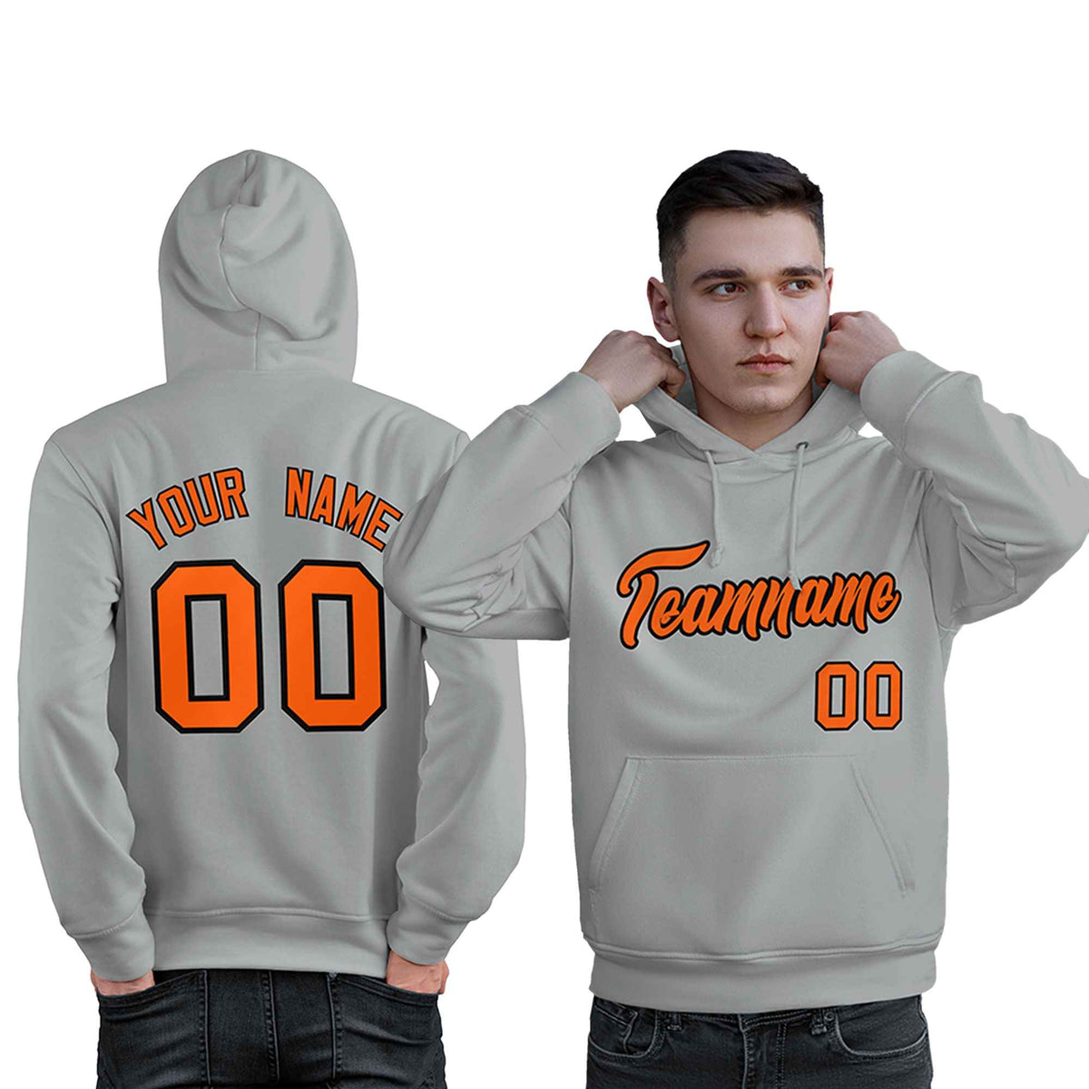 Custom Gray Orange-Black Classic Style Personalized Sport Pullover Hoodie| KXKSHOP