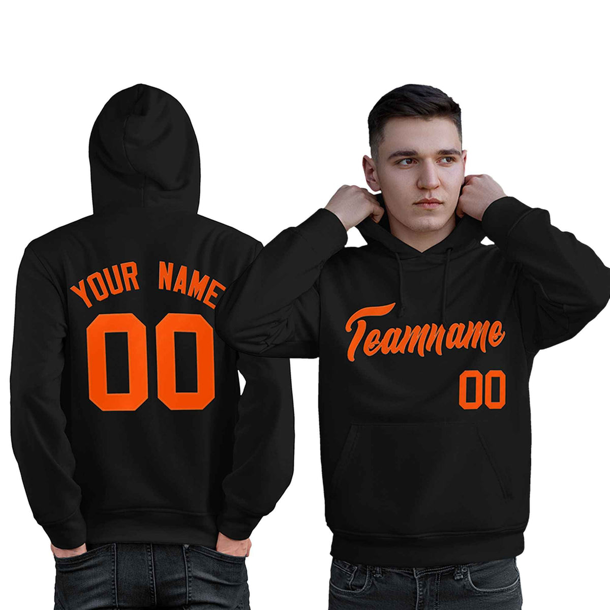 Custom Black Orange Classic Style Personalized Sport Pullover Hoodie| KXKSHOP