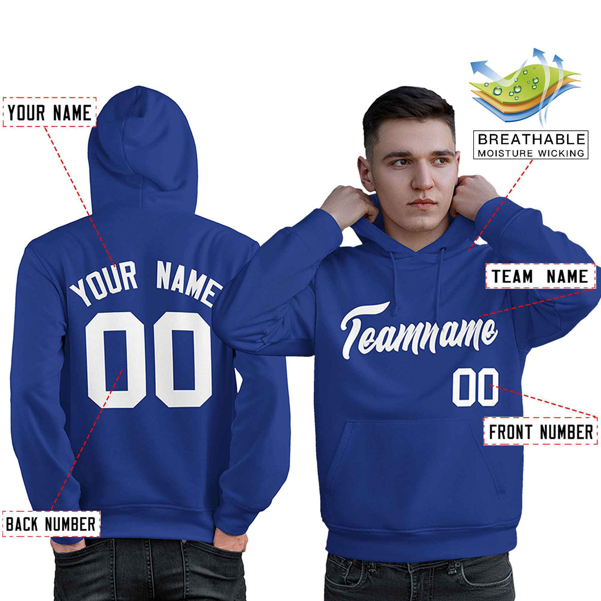Custom Royal White Classic Style Personalized Sport Pullover Hoodie| KXKSHOP