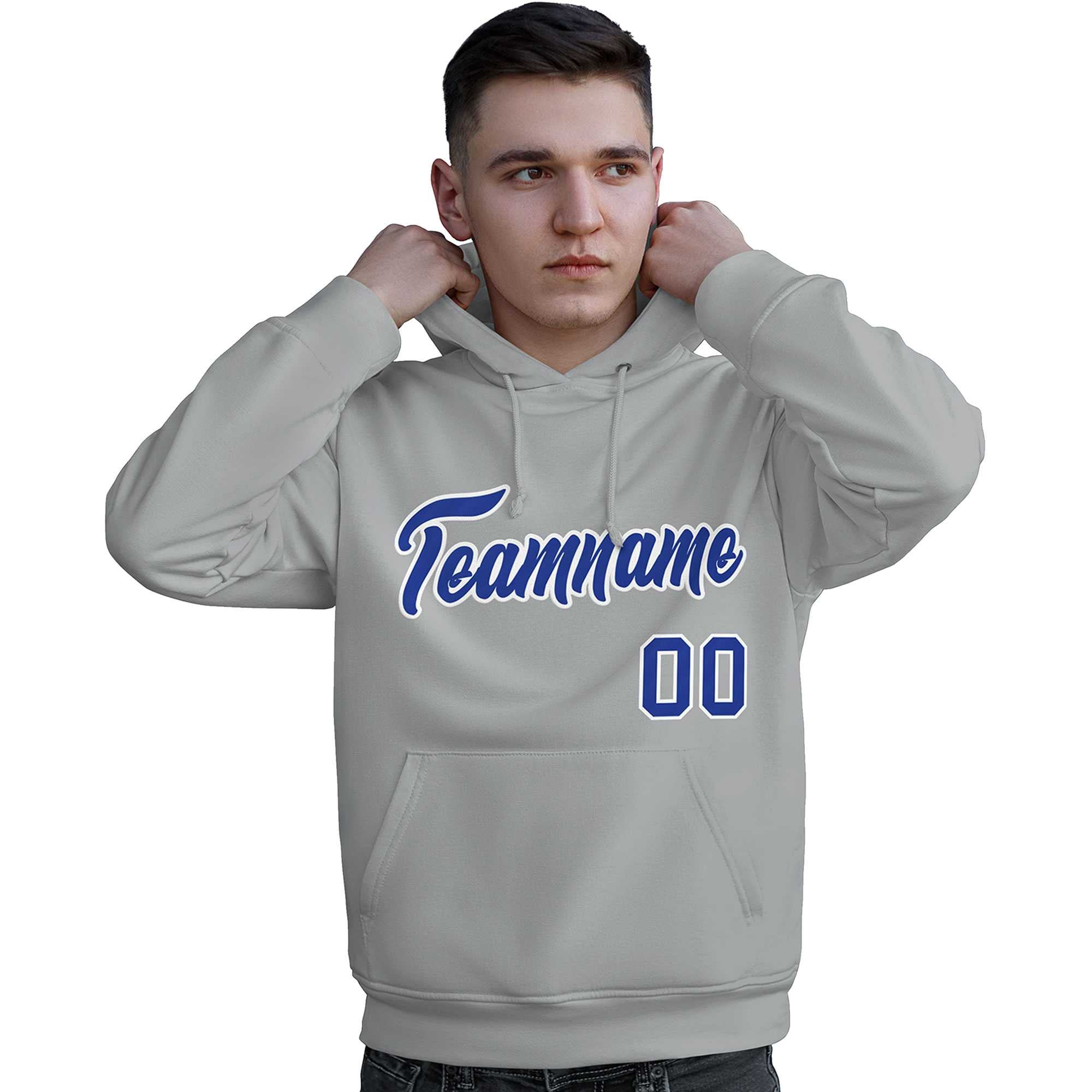 Custom Gray Royal-White Classic Style Personalized Sport Pullover Hoodie| KXKSHOP