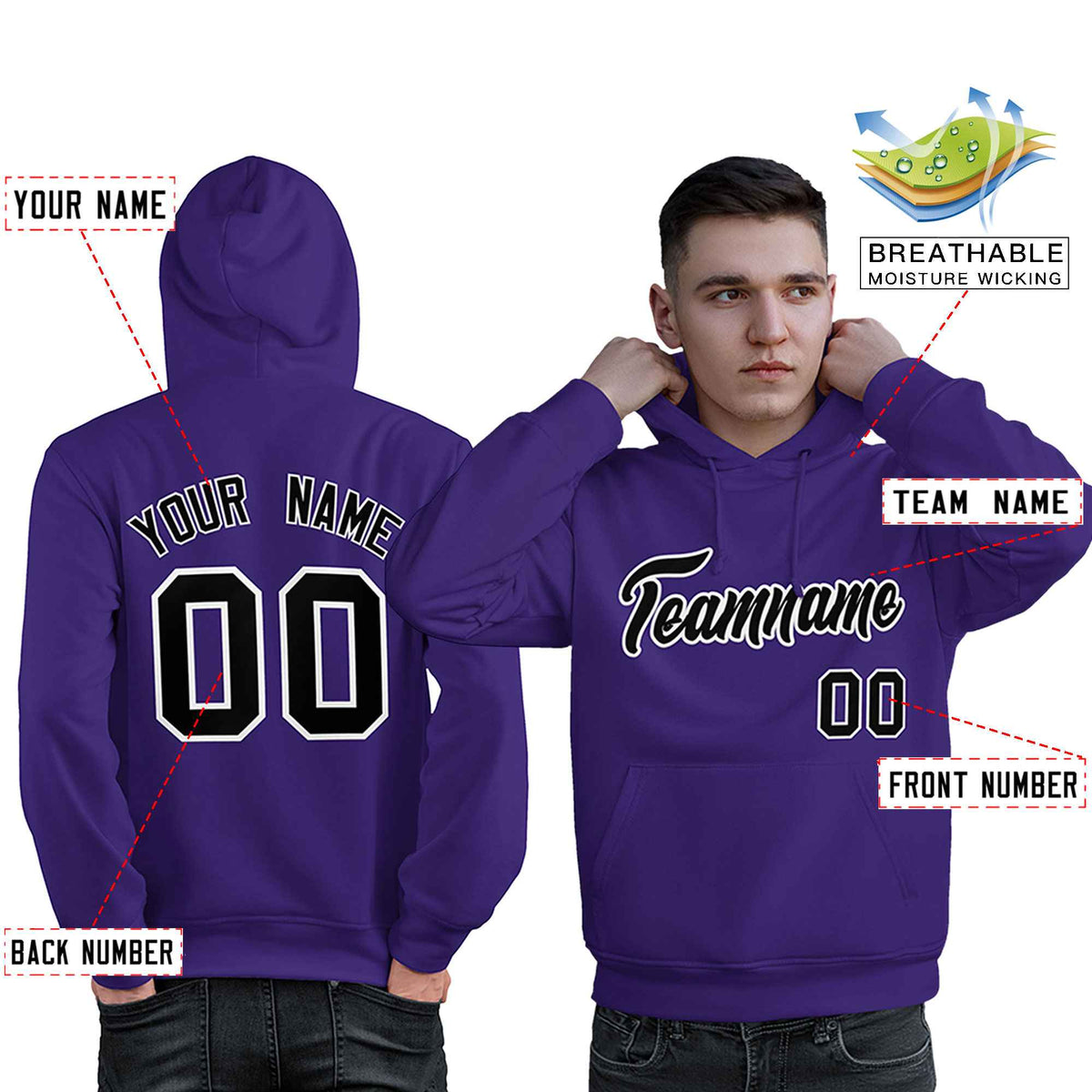 Custom Purple Black-White Classic Style Personalized Sport Pullover Hoodie| KXKSHOP