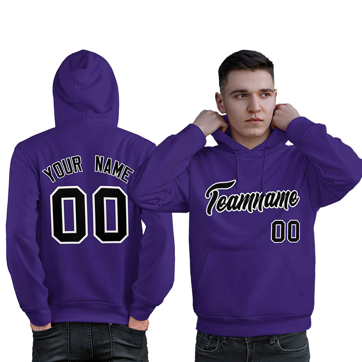 Custom Purple Black-White Classic Style Personalized Sport Pullover Hoodie| KXKSHOP