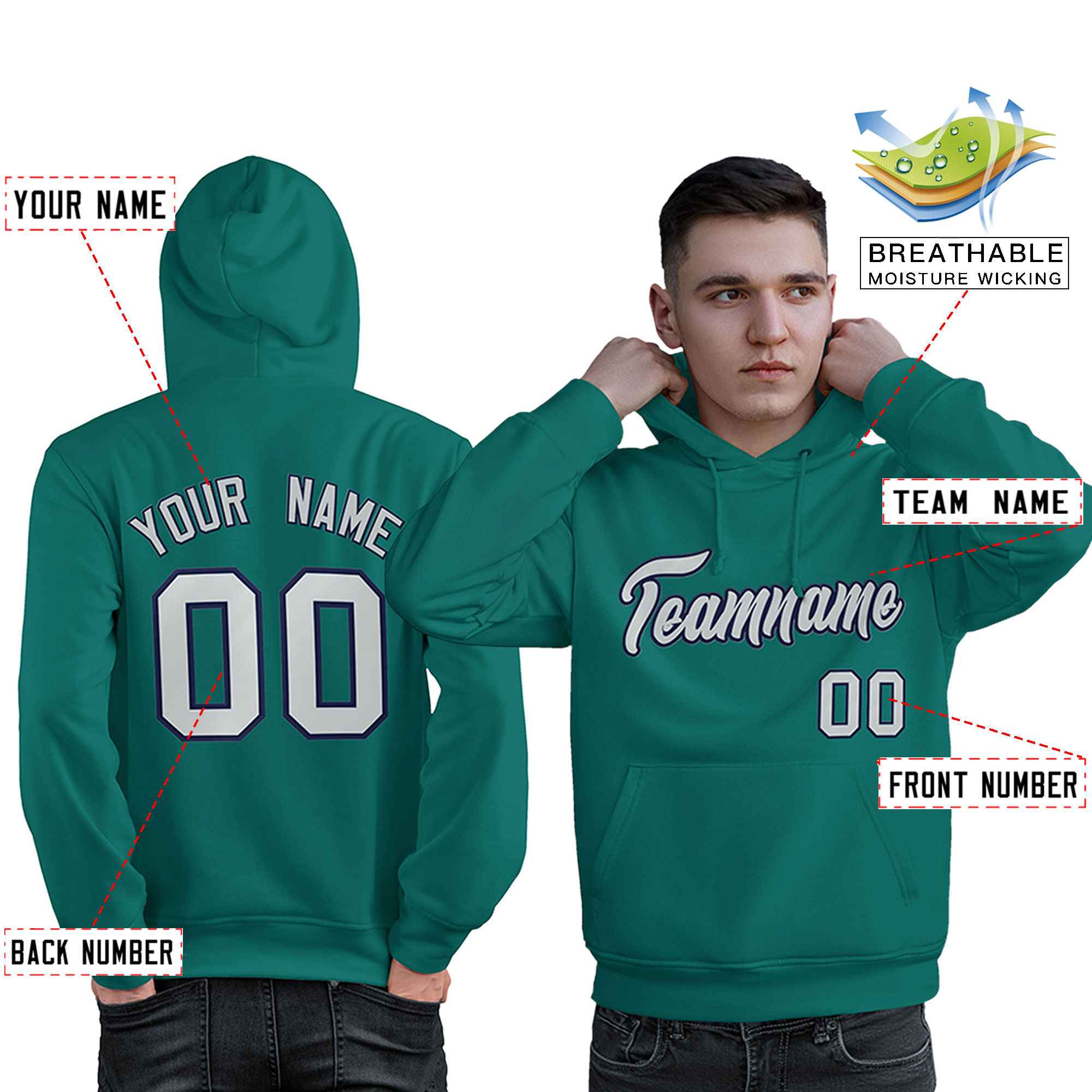 Custom Aqua Gray-Navy Classic Style Personalized Sport Pullover Hoodie| KXKSHOP