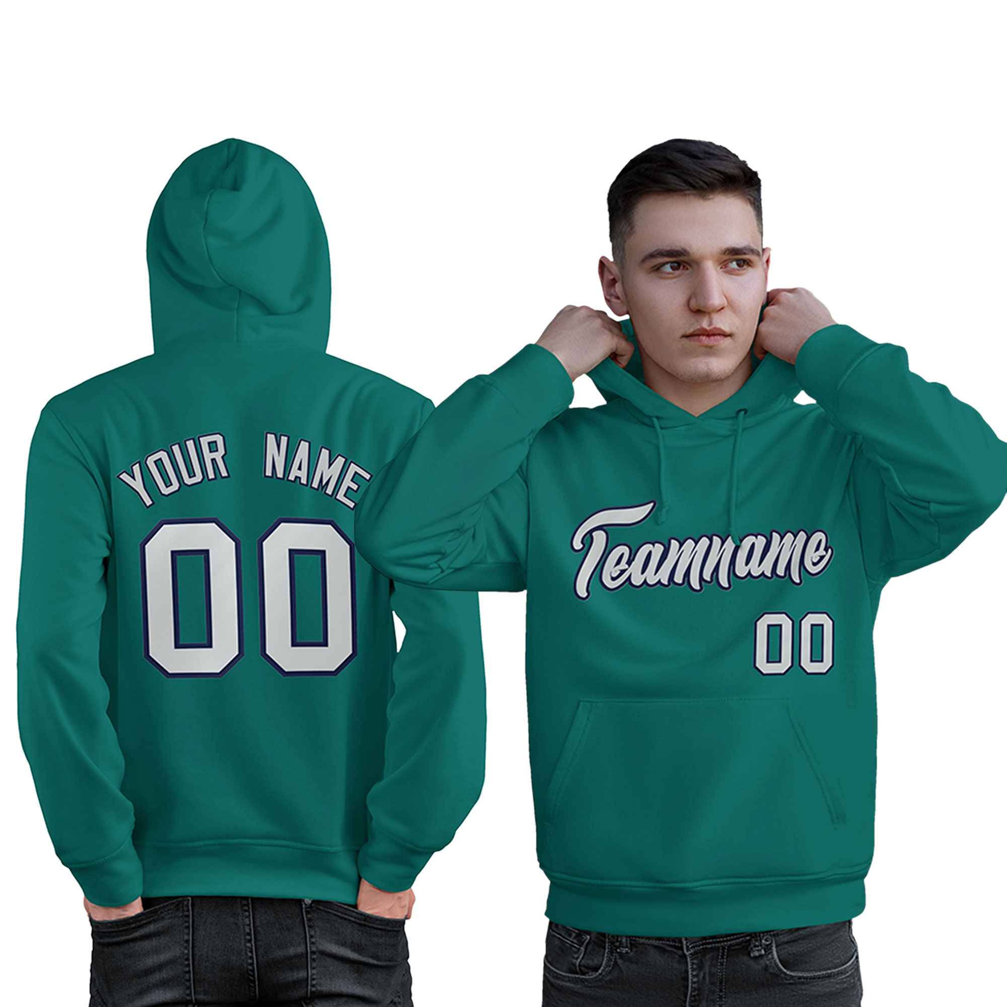 Custom Aqua Gray-Navy Classic Style Personalized Sport Pullover Hoodie| KXKSHOP
