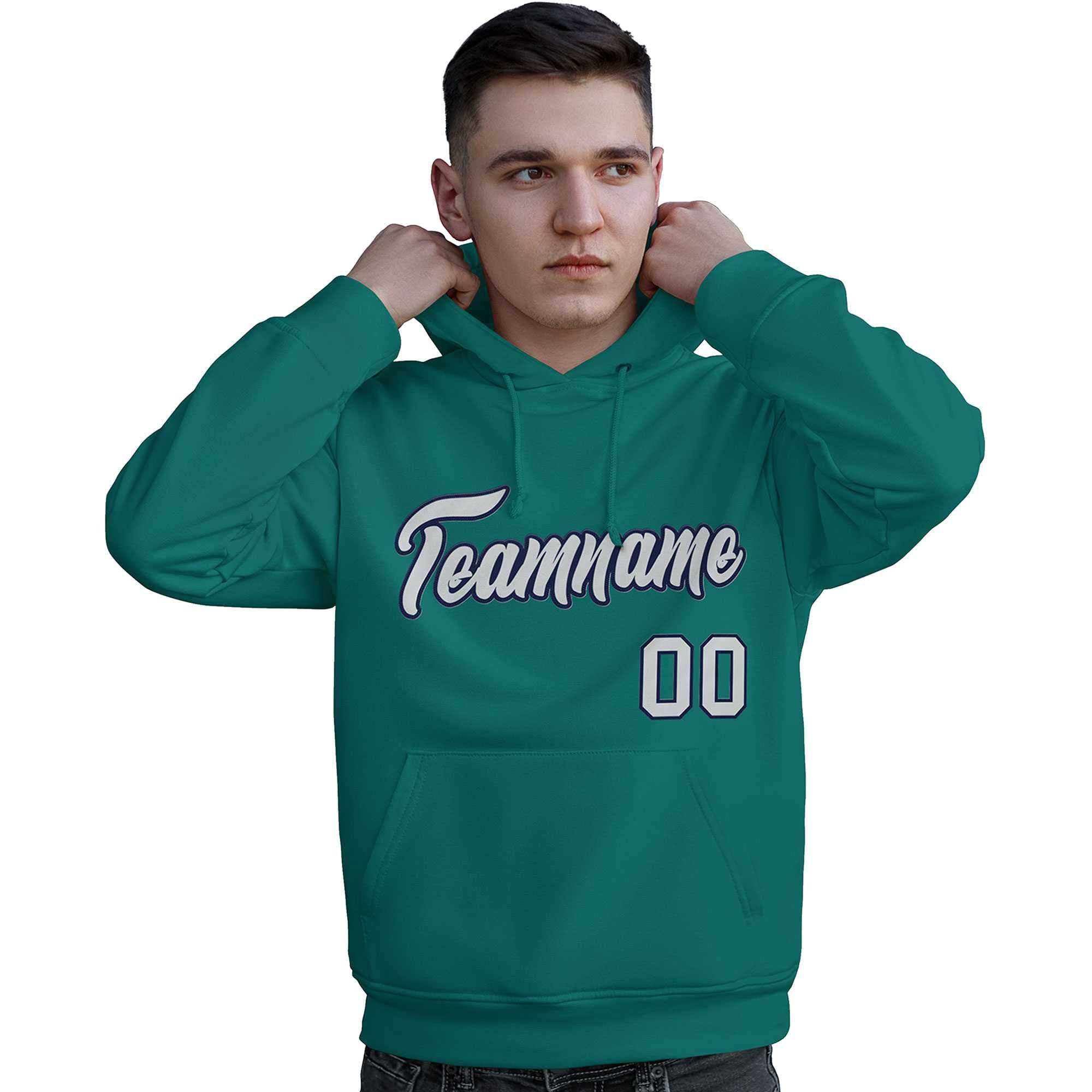 Custom Aqua Gray-Navy Classic Style Personalized Sport Pullover Hoodie| KXKSHOP