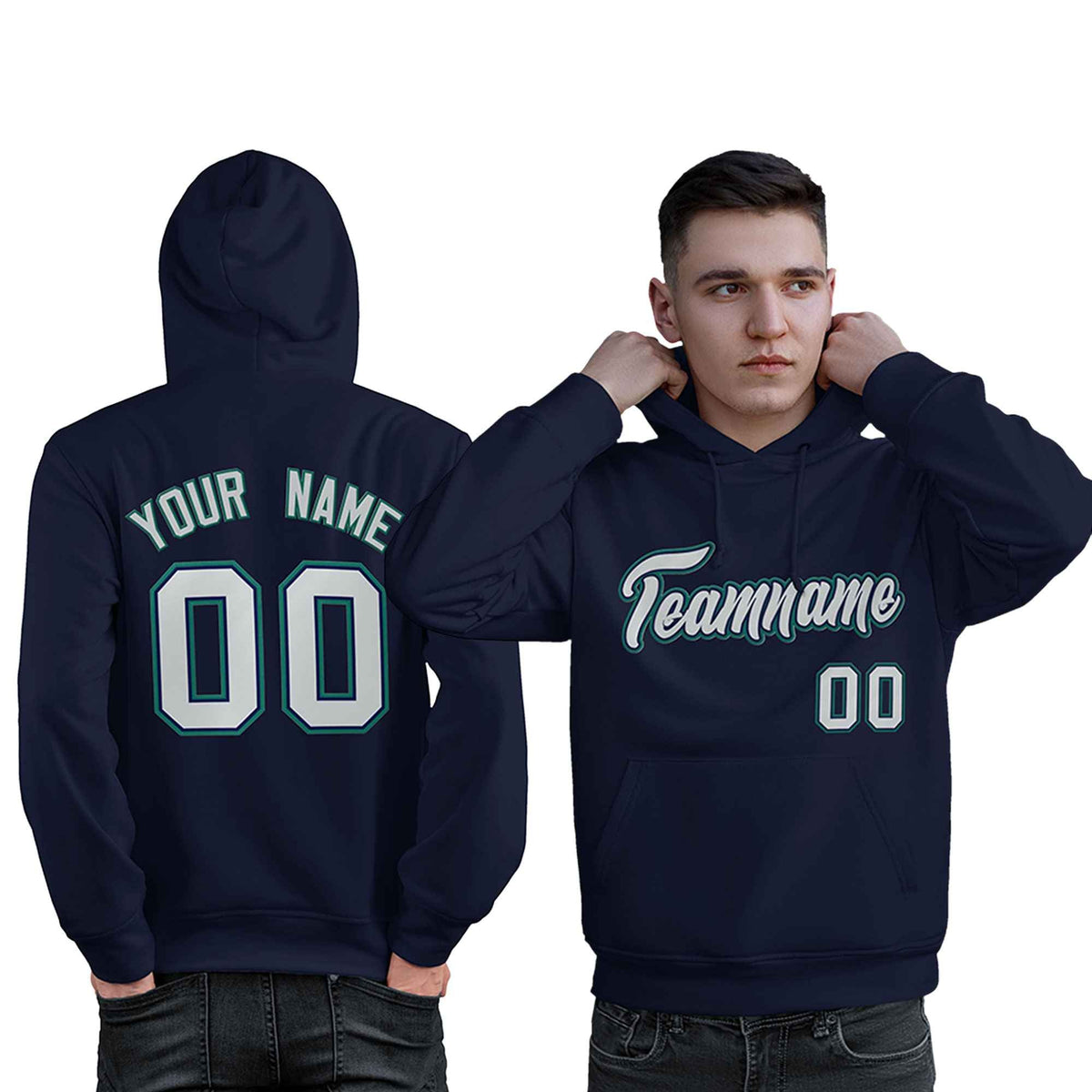 Custom Navy Gray-Aqua Classic Style Personalized Sport Pullover Hoodie| KXKSHOP