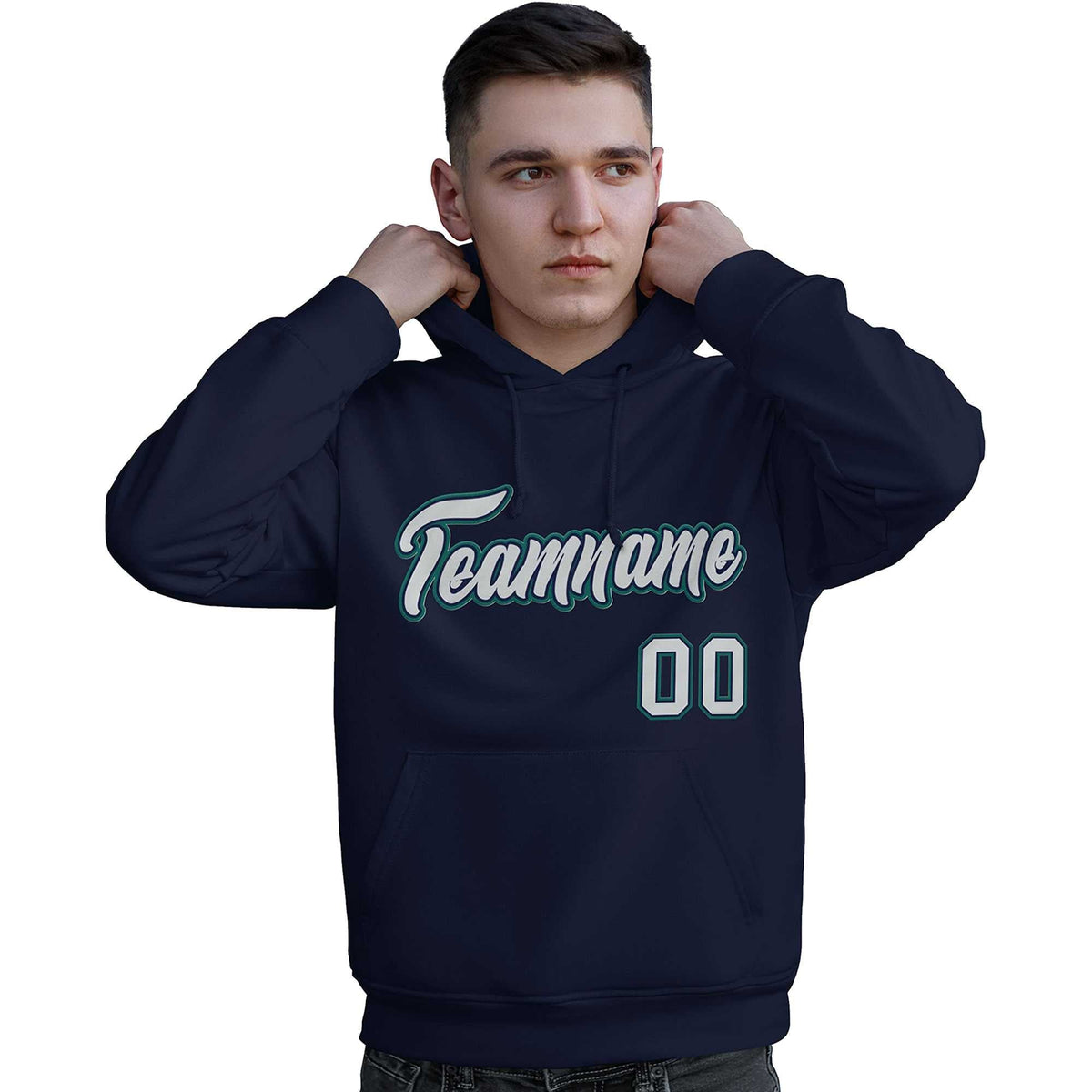 Custom Navy Gray-Aqua Classic Style Personalized Sport Pullover Hoodie| KXKSHOP