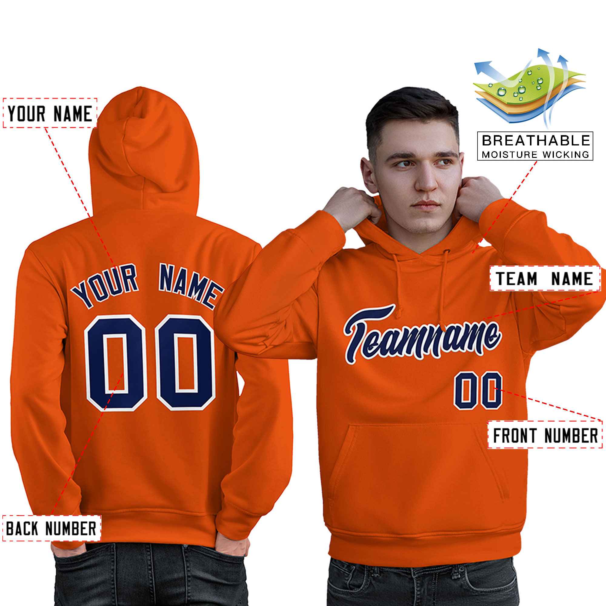 Custom Orange Royal-White Classic Style Personalized Sport Pullover Hoodie| KXKSHOP