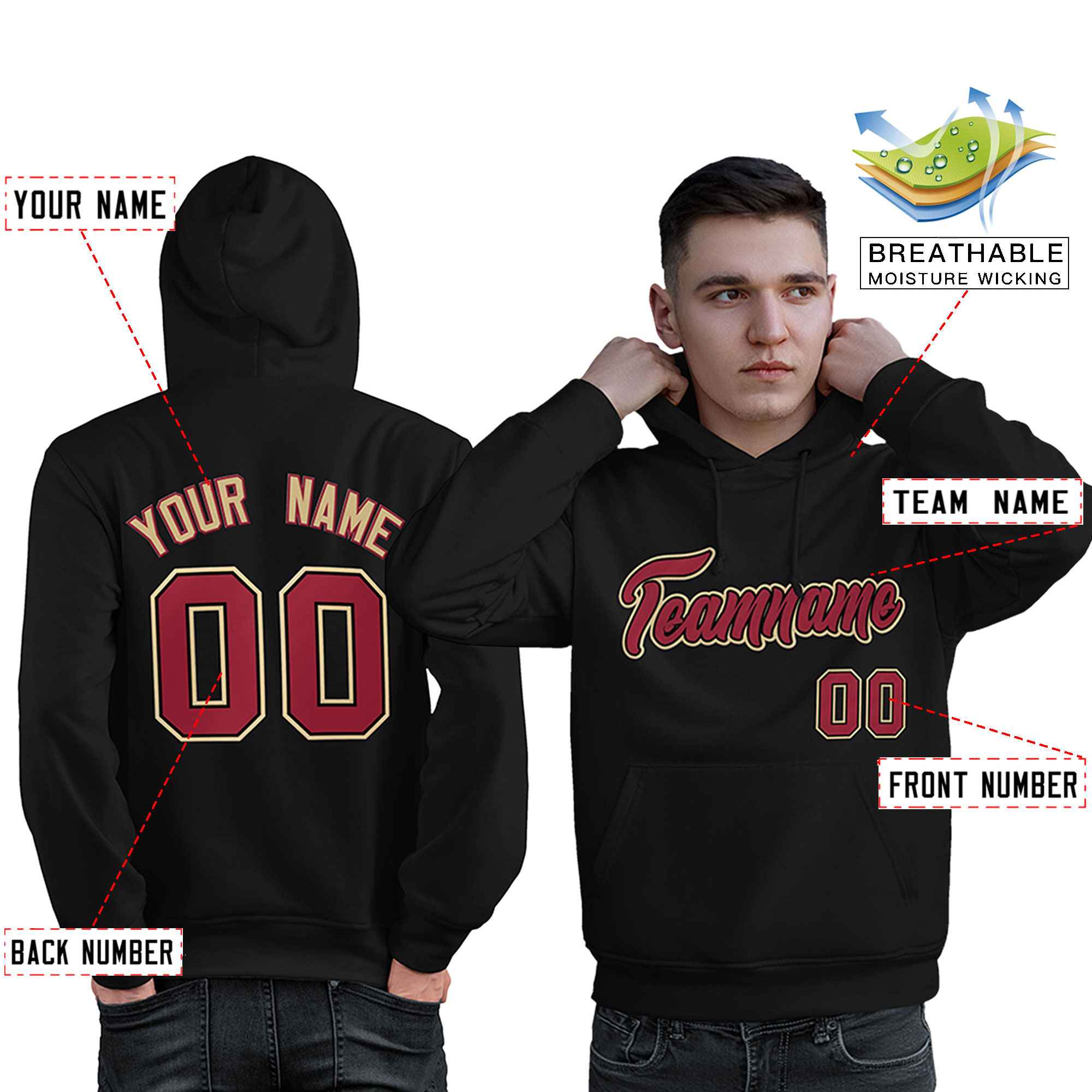 Custom Black Old Gold-Cardinal Classic Style Personalized Sport Pullover Hoodie| KXKSHOP