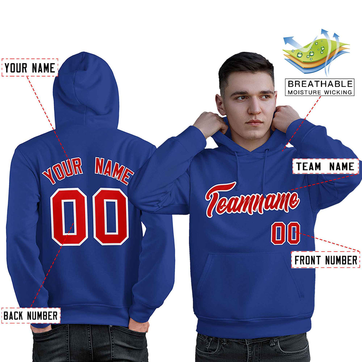 Custom Royal Red-White Classic Style Personalized Sport Pullover Hoodie| KXKSHOP