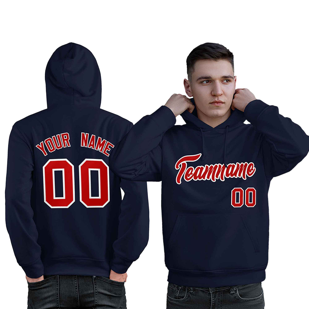 Custom Navy Red-White Classic Style Personalized Sport Pullover Hoodie| KXKSHOP