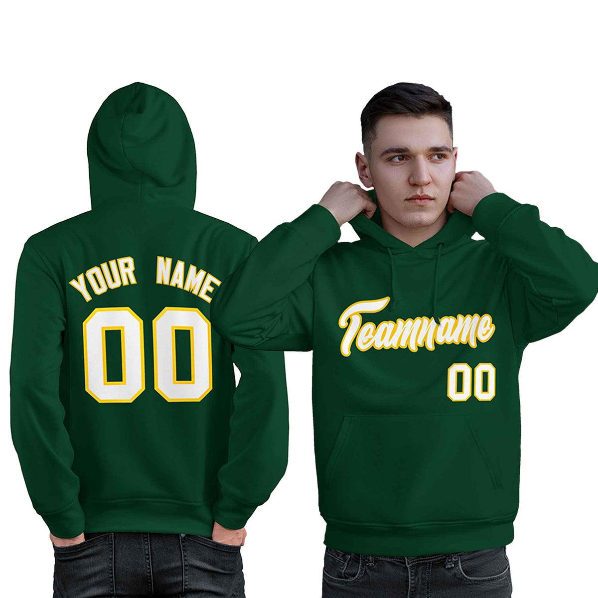 Custom Green White-Gold Classic Style Personalized Sport Pullover Hoodie| KXKSHOP