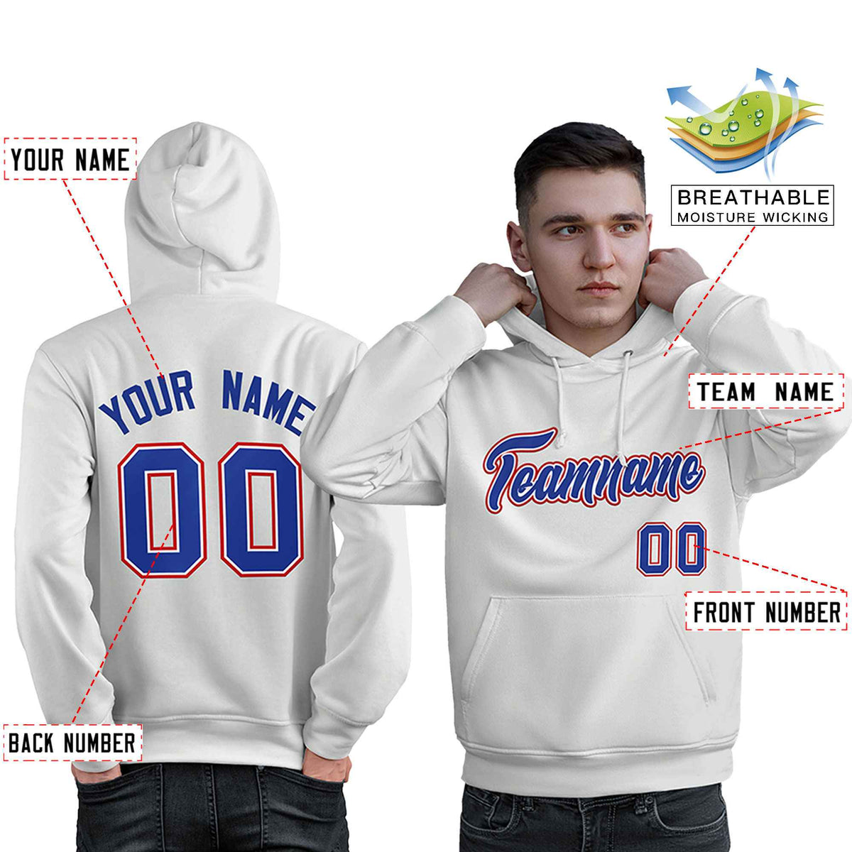 Custom White Royal-Red Classic Style Personalized Sport Pullover Hoodie| KXKSHOP