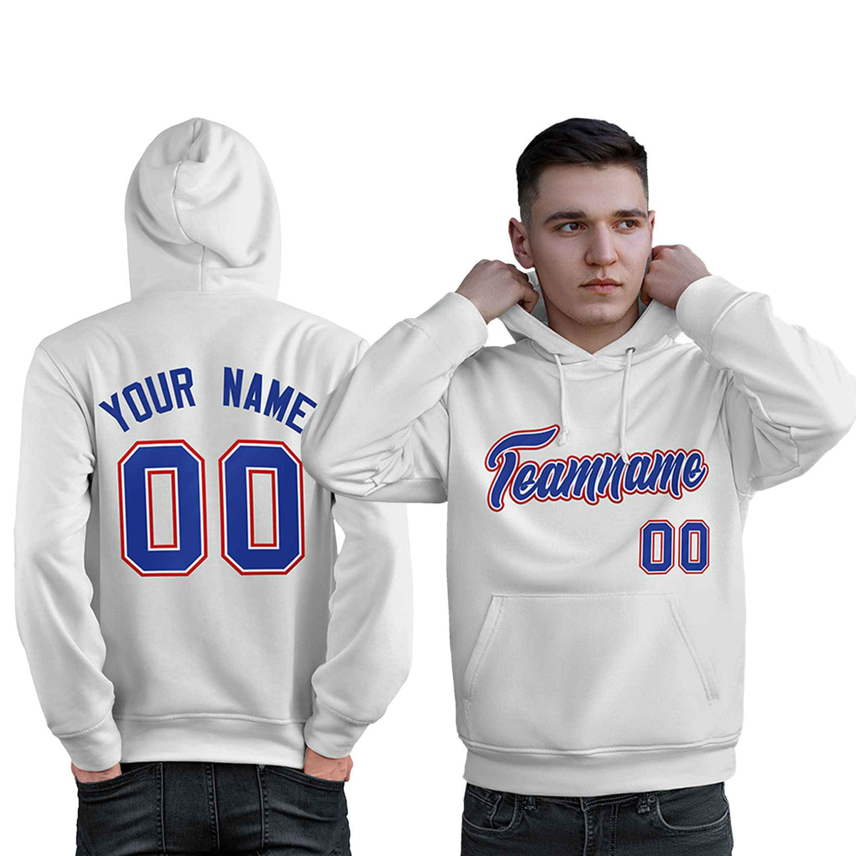 Custom White Royal-Red Classic Style Personalized Sport Pullover Hoodie| KXKSHOP