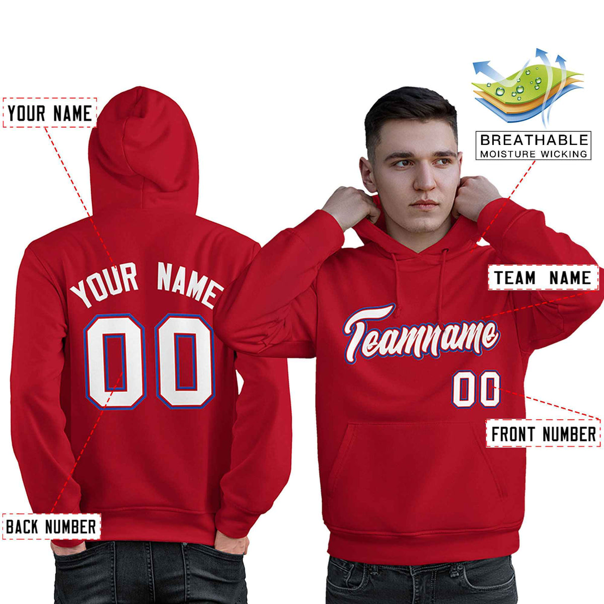 Custom Red White-Royal Classic Style Personalized Sport Pullover Hoodie| KXKSHOP