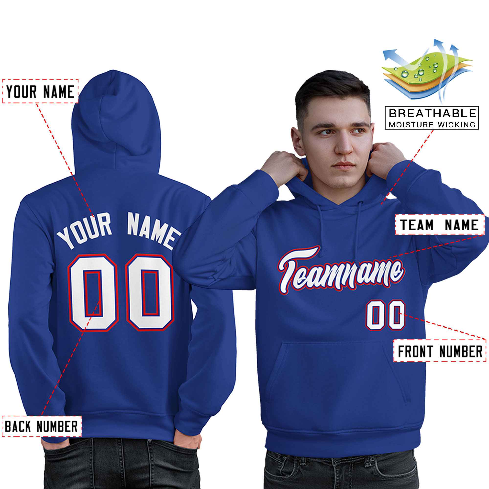 Custom Royal White-Red Classic Style Personalized Sport Pullover Hoodie| KXKSHOP