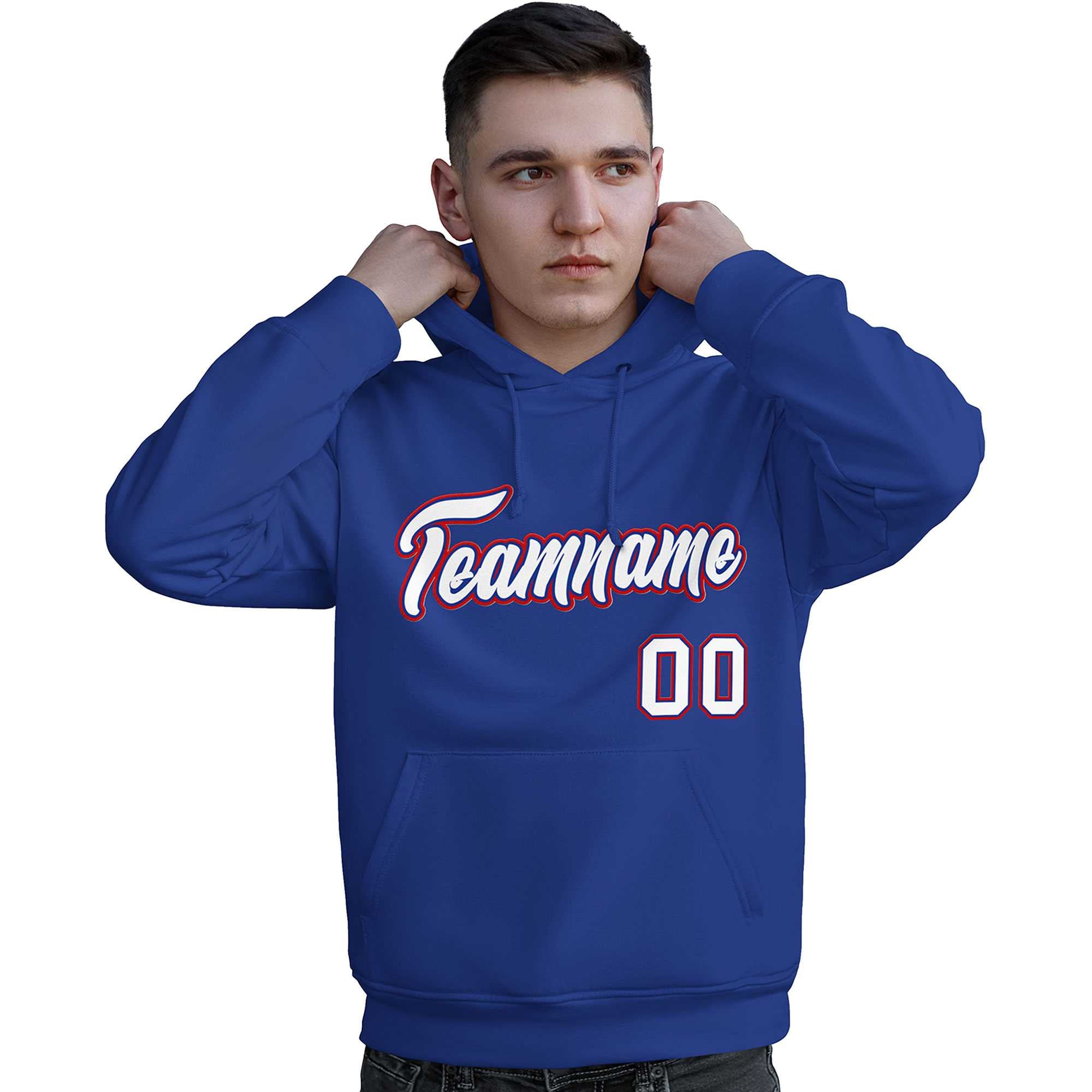 Custom Royal White-Red Classic Style Personalized Sport Pullover Hoodie| KXKSHOP