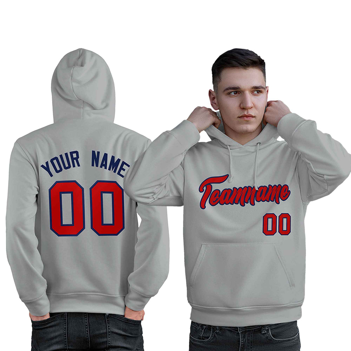 Custom Gray Red-Royal Classic Style Personalized Sport Pullover Hoodie| KXKSHOP