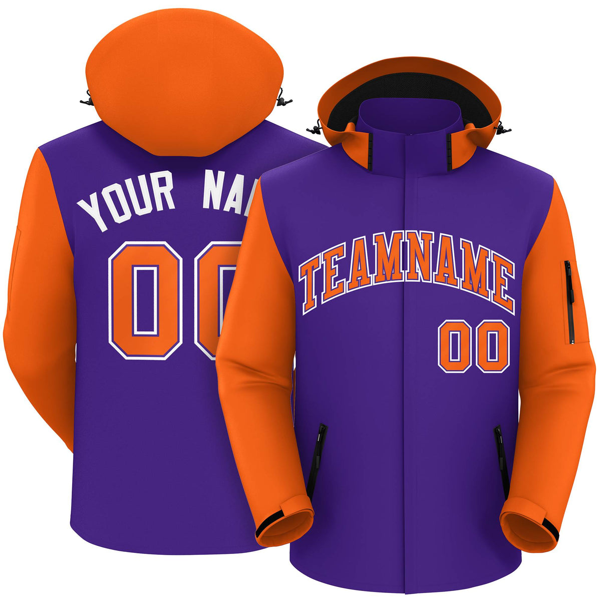 Custom Purple Orange-White Raglan Sleeves Waterproof Jacket