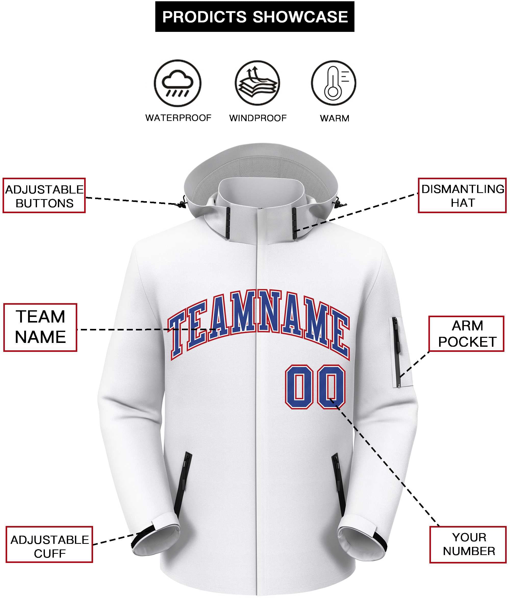 Custom White Royal-Red Classic Style Waterproof Jacket