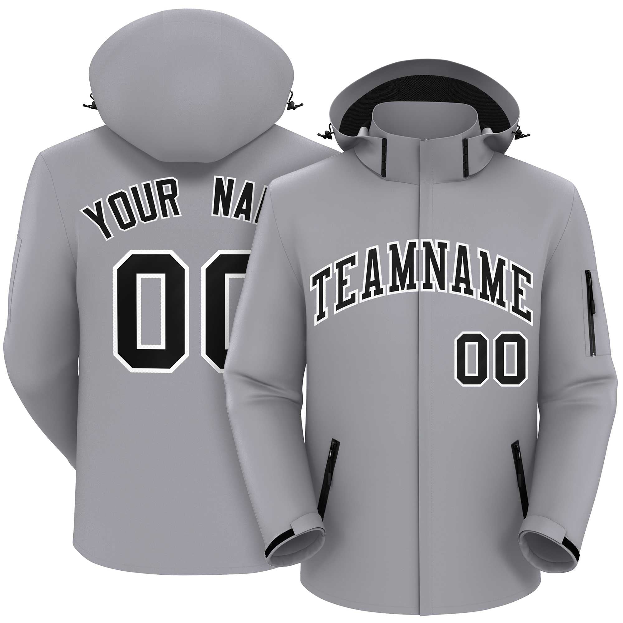 Custom Gray Black-White Classic Style Waterproof Jacket