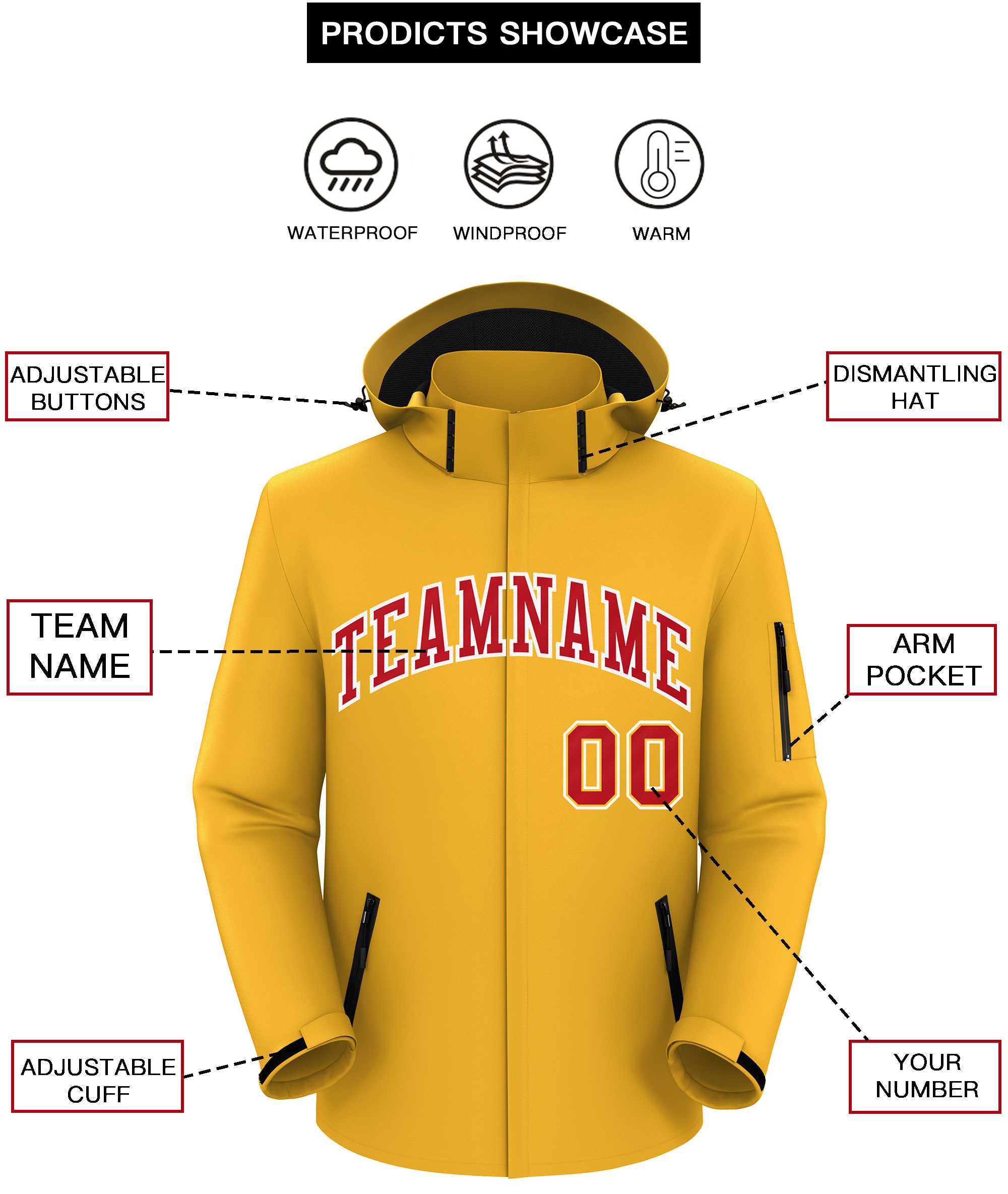 Custom Gold Red-White Classic Style Waterproof Jacket