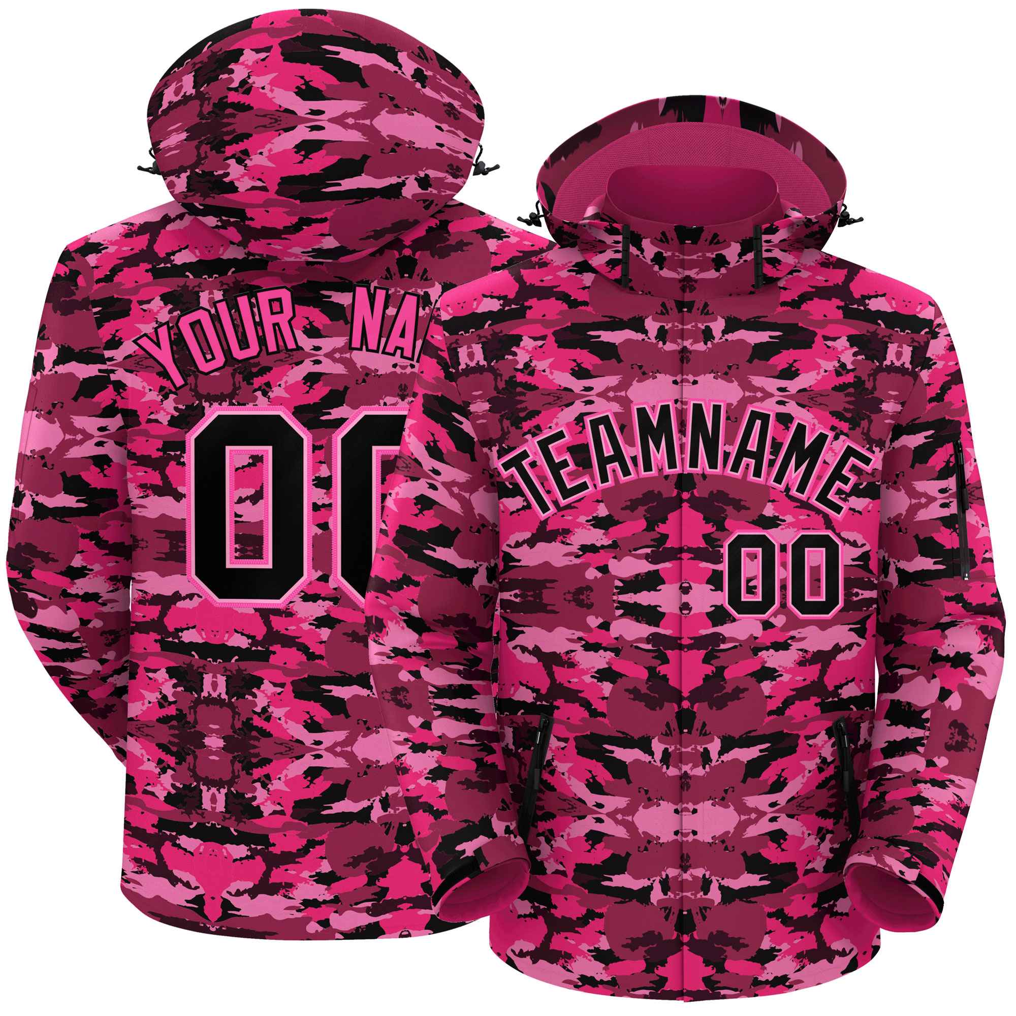 Custom Black Pink Camo Outdoor Windbreaker Personalized Waterproof Jacket