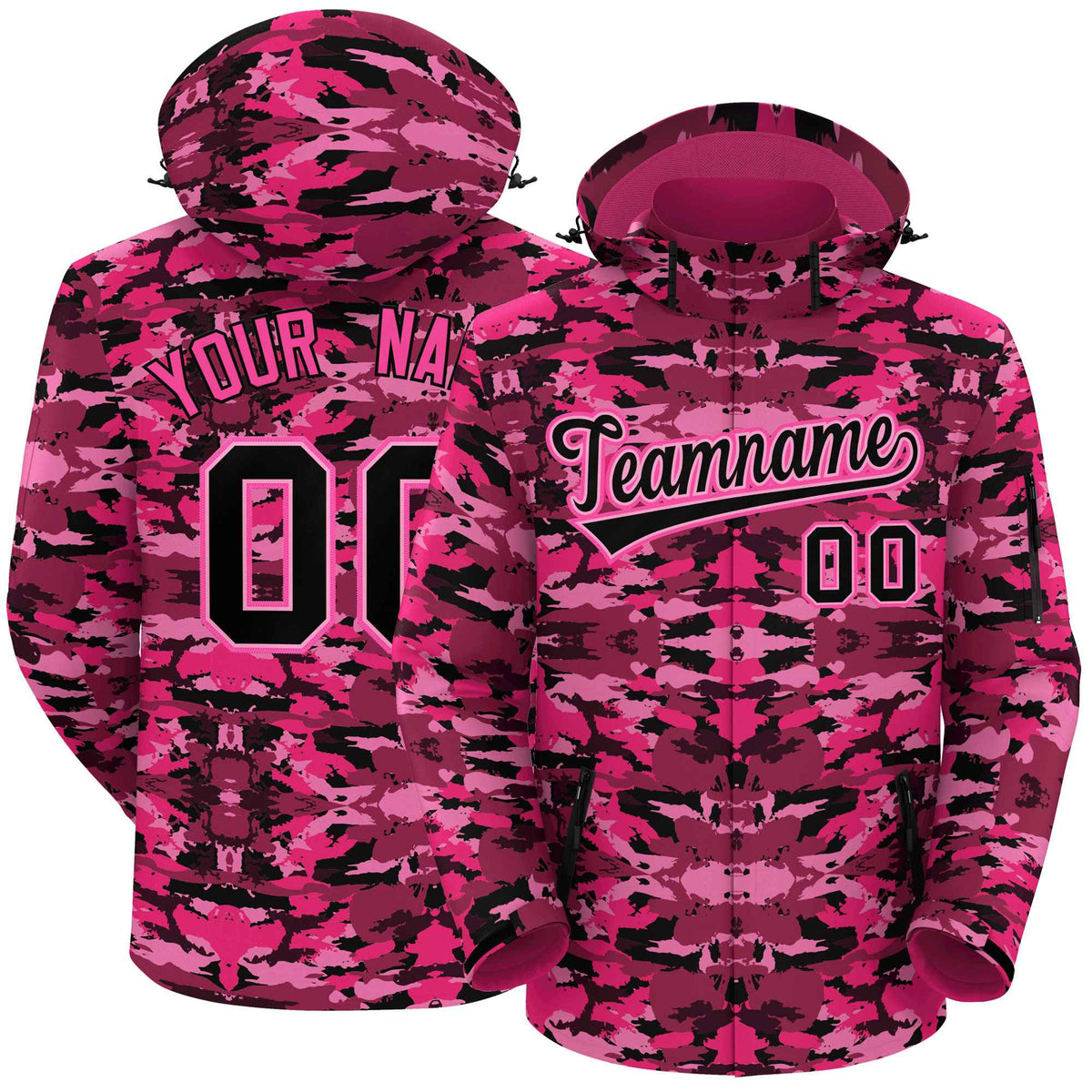 Custom Black Pink Camo Outdoor Windbreaker Personalized Waterproof Jacket