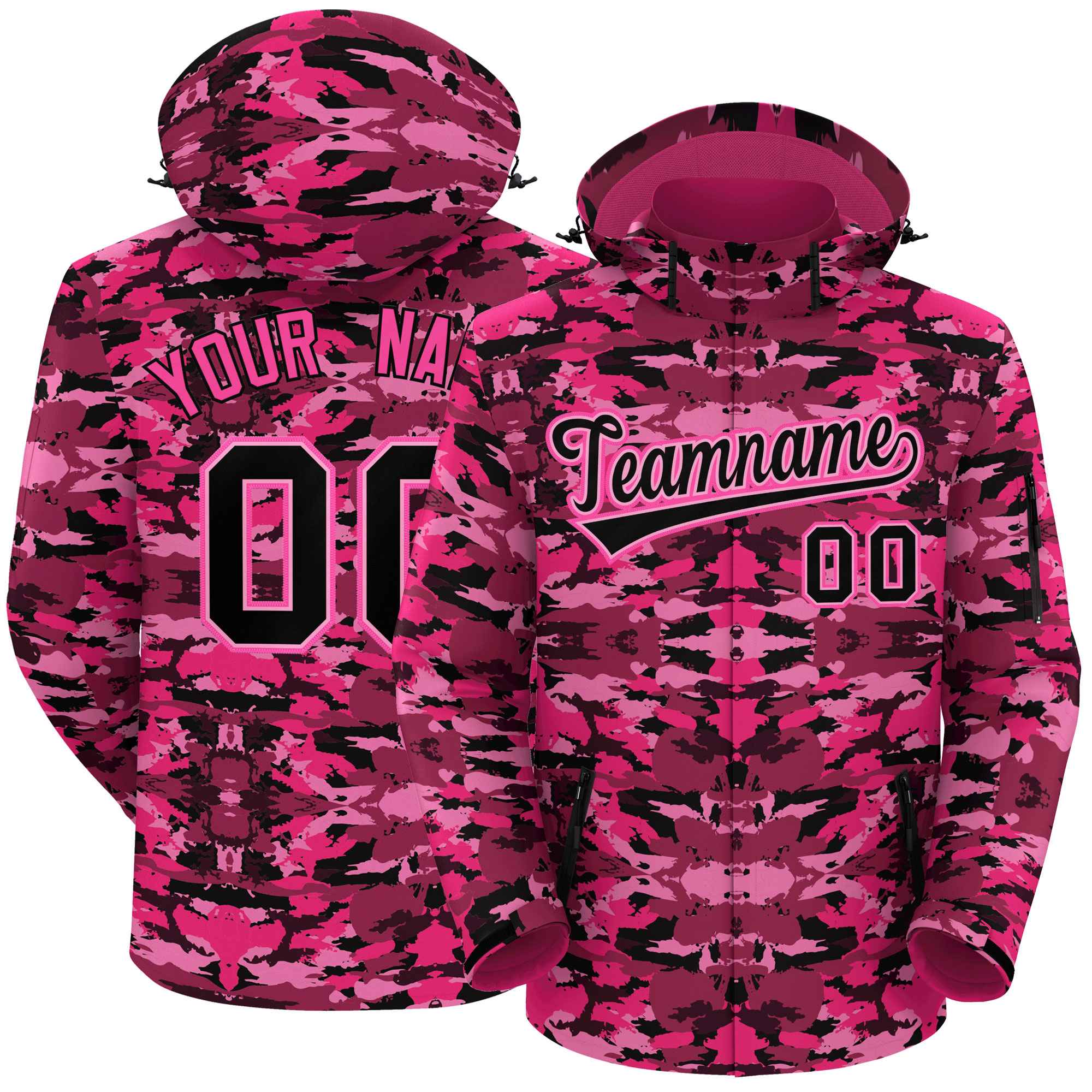 Custom Black Pink Camo Outdoor Windbreaker Personalized Waterproof Jacket