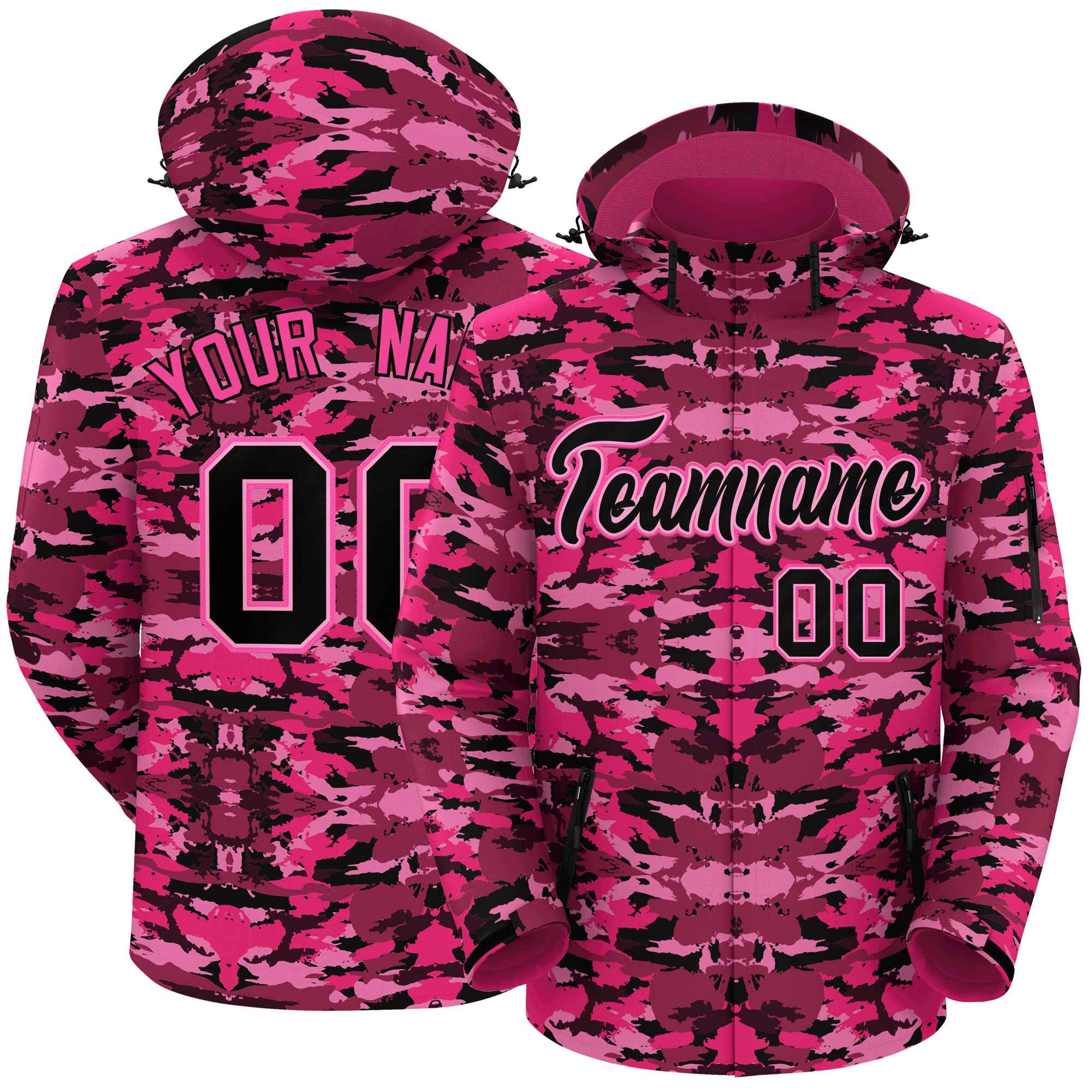 Custom Black Pink Camo Outdoor Windbreaker Personalized Waterproof Jacket