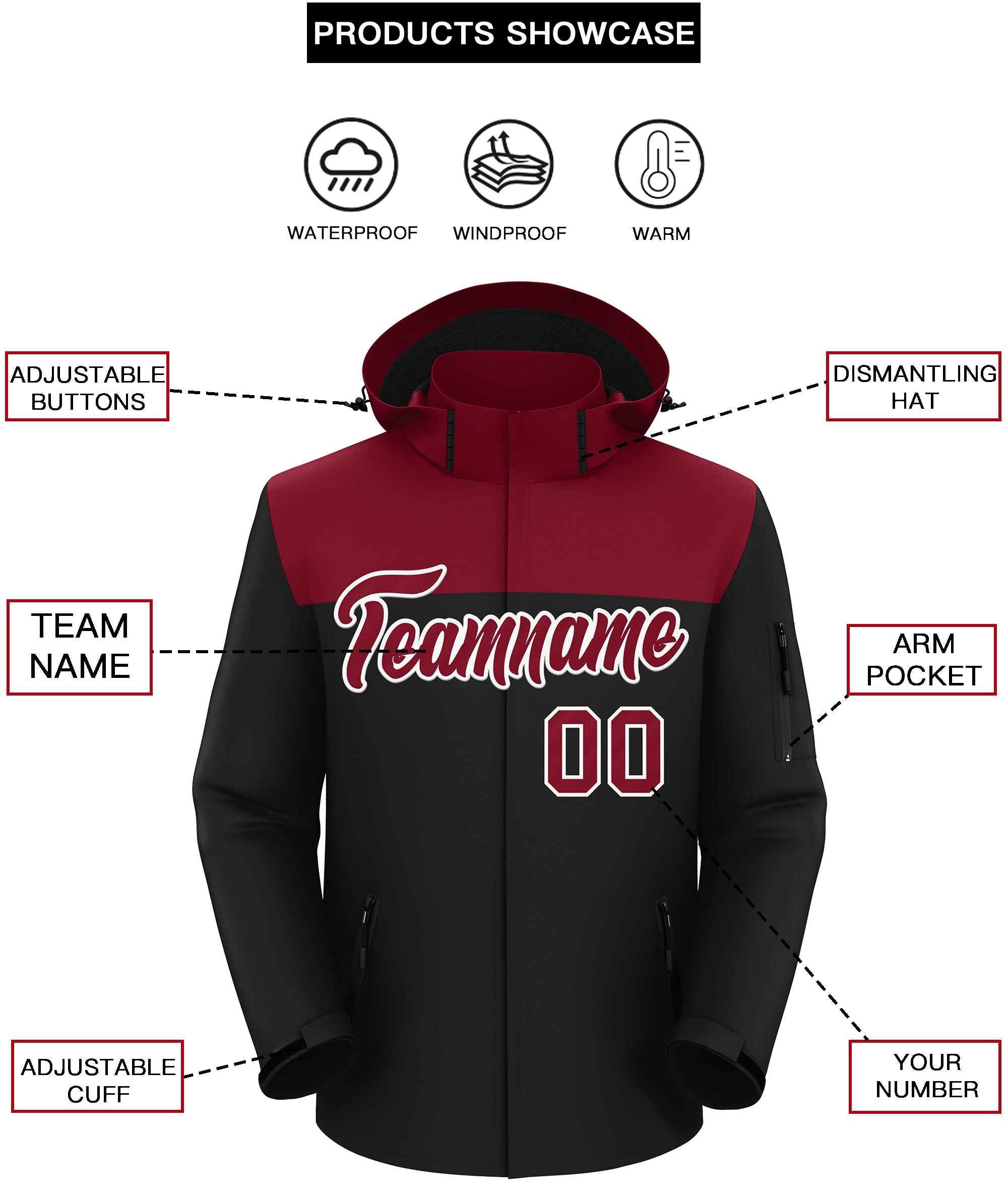 Custom Crimson Black-White Two Tone Waterproof Jacket