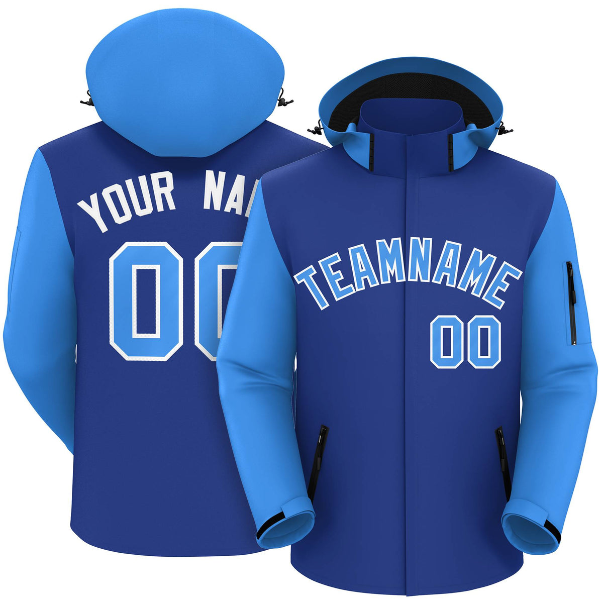 Custom Royal Powder Blue-White Raglan Sleeves Waterproof Jacket