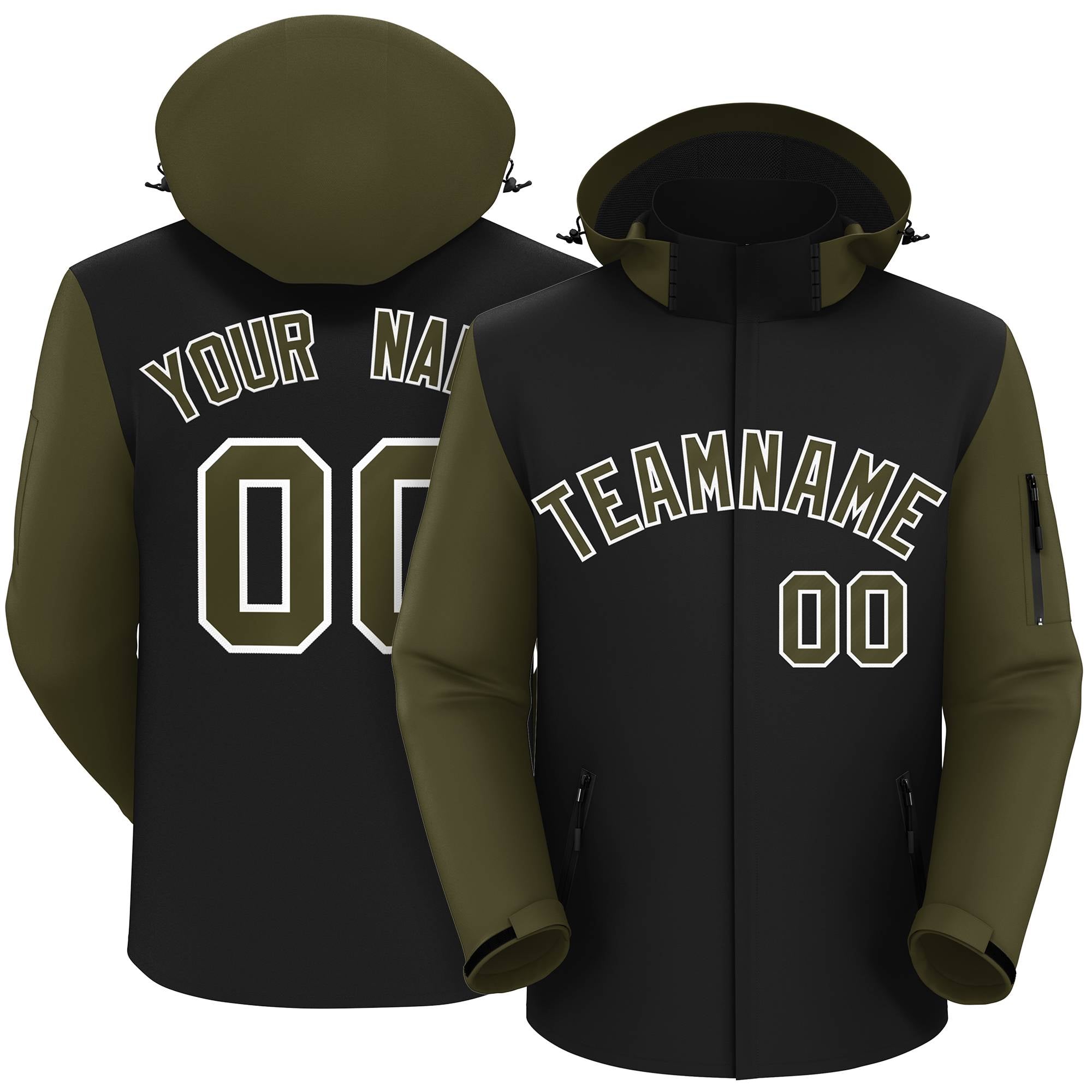Custom Black Olive-White Raglan Sleeves Waterproof Jacket