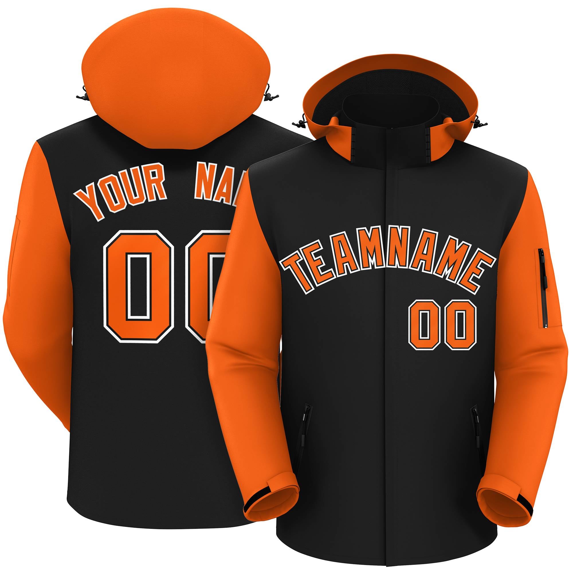 Custom Black Orange-White Raglan Sleeves Waterproof Jacket